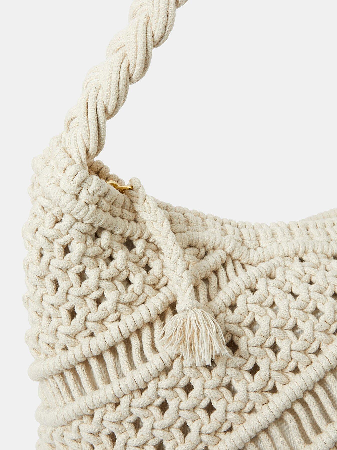  image of accessorize-macrame-zip-top-shoulder-bag-cream