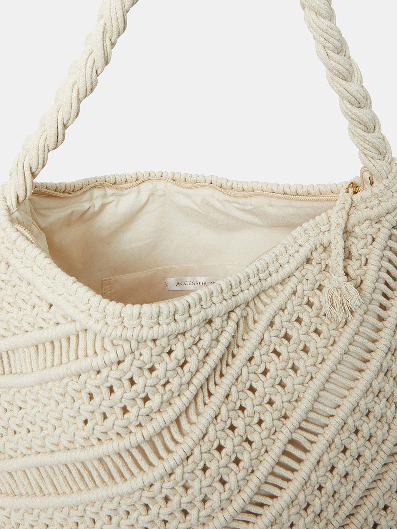  image of accessorize-macrame-zip-top-shoulder-bag-cream