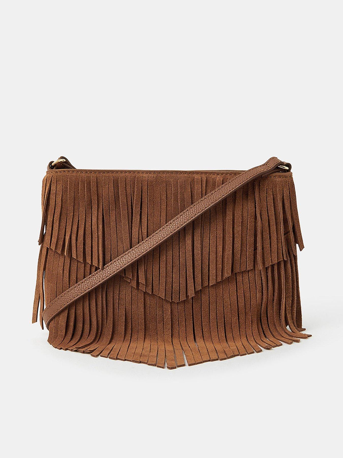 undefined Suede Fringe Cross Body Bag - Tan
