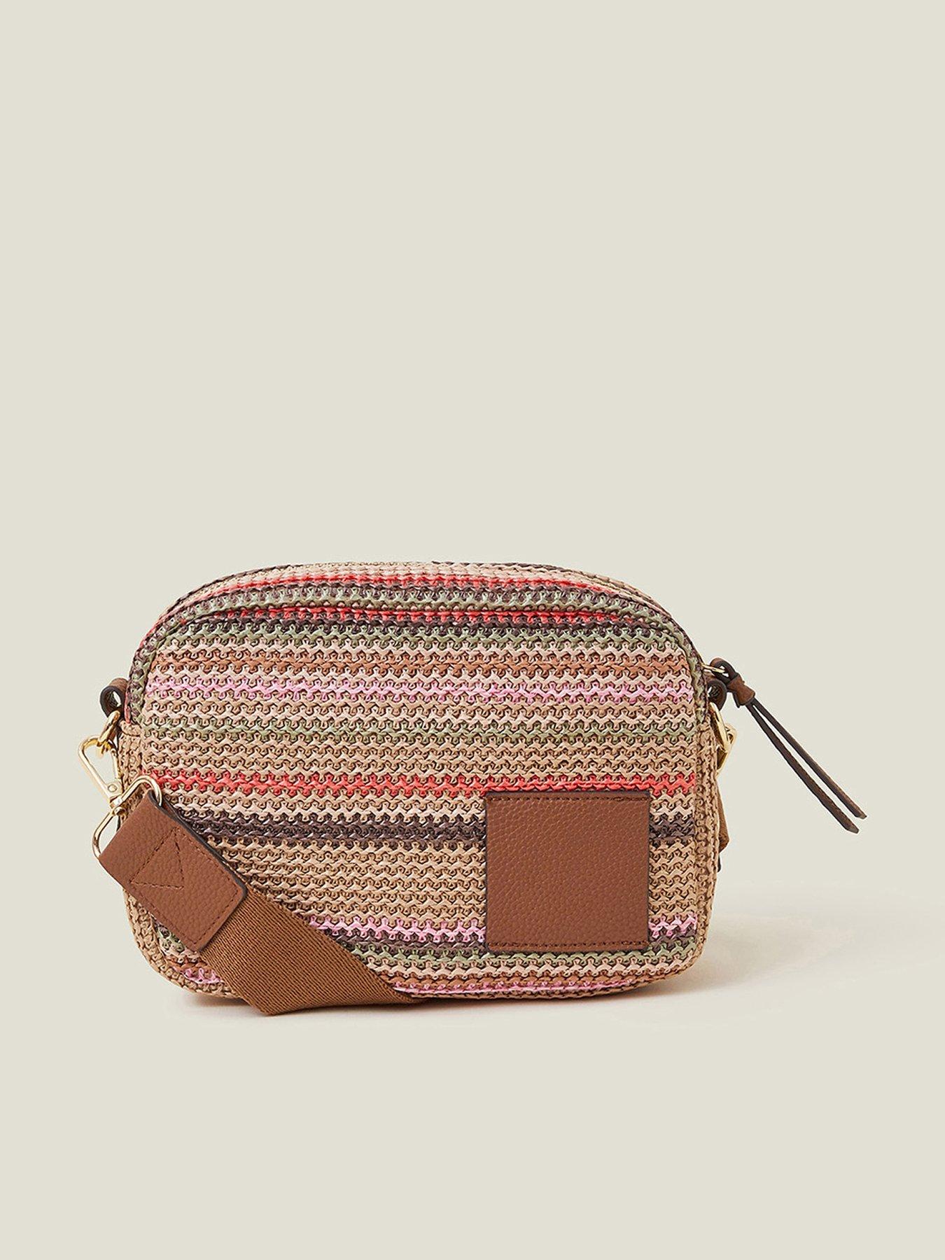 undefined Stripe Raffia Camera Bag - Pastel Multi
