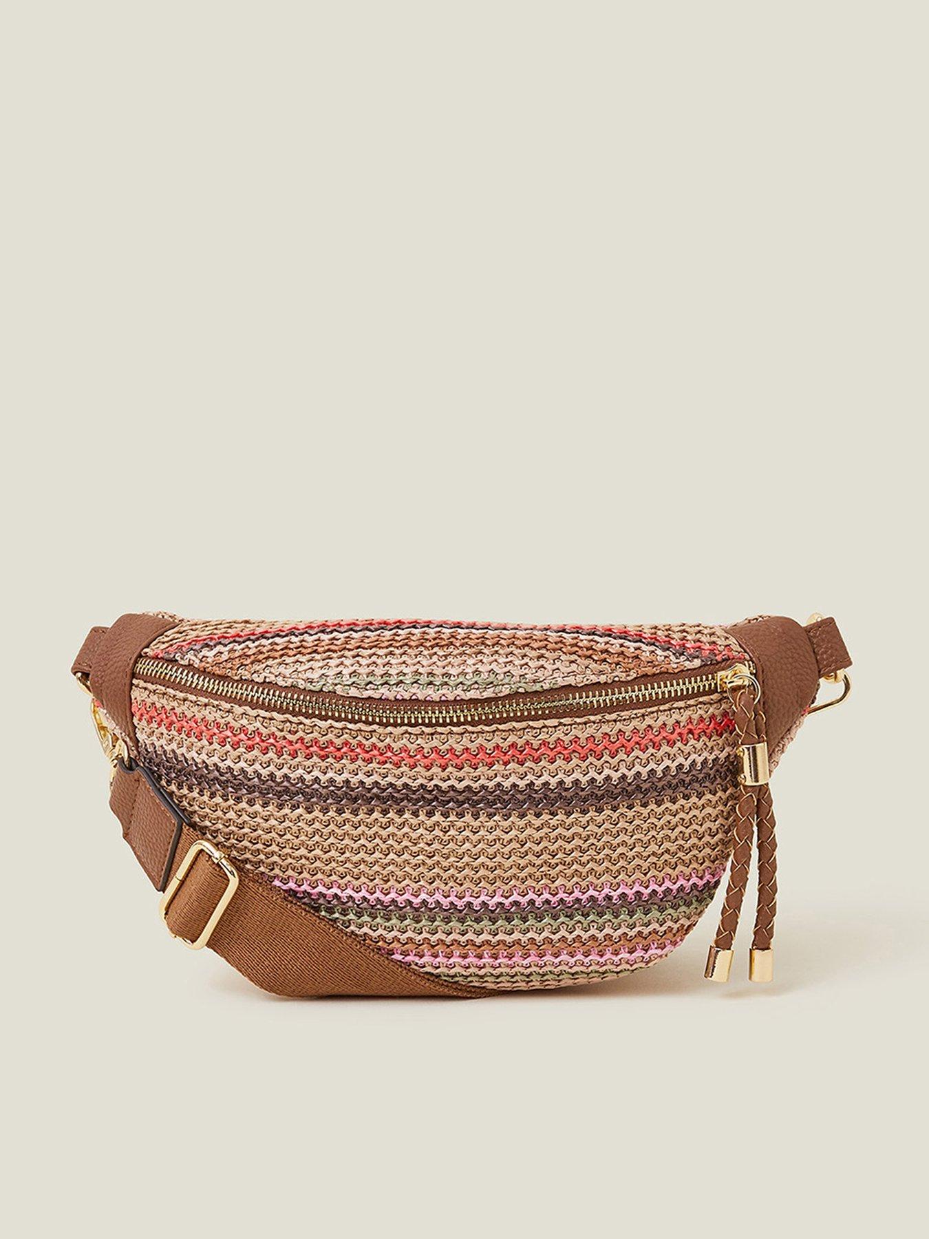  image of accessorize-stripe-raffia-bum-bag-pastel-multi