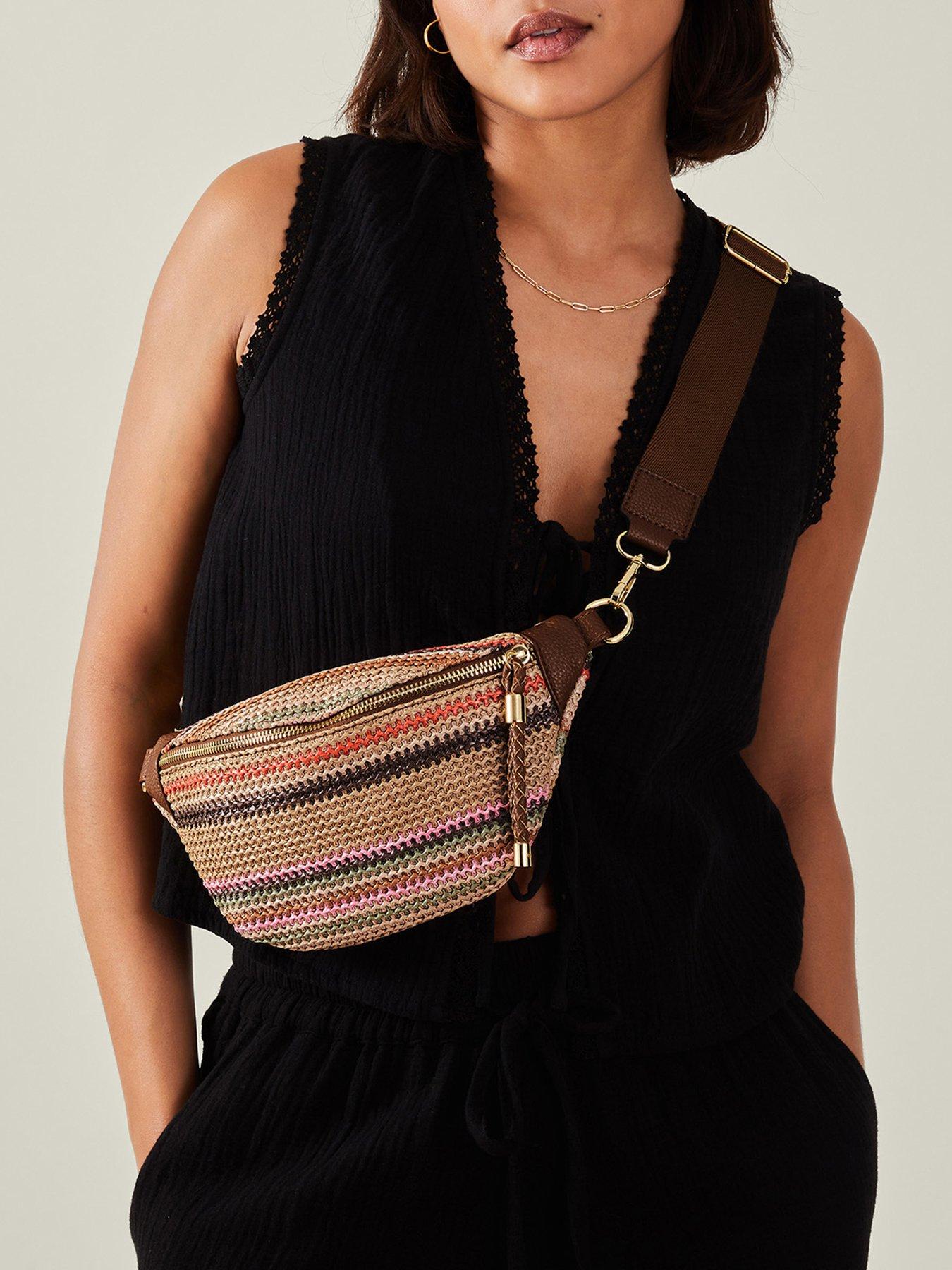  image of accessorize-stripe-raffia-bum-bag-pastel-multi