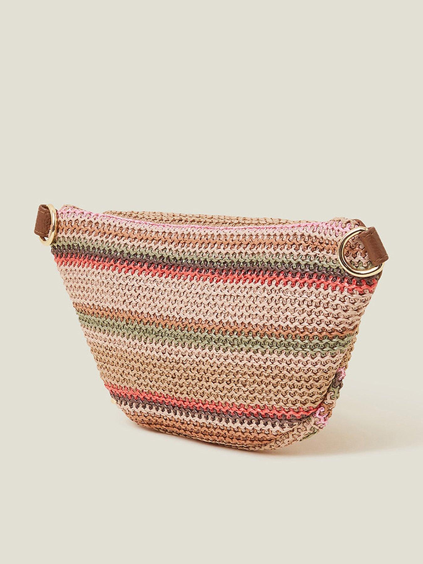  image of accessorize-stripe-raffia-bum-bag-pastel-multi