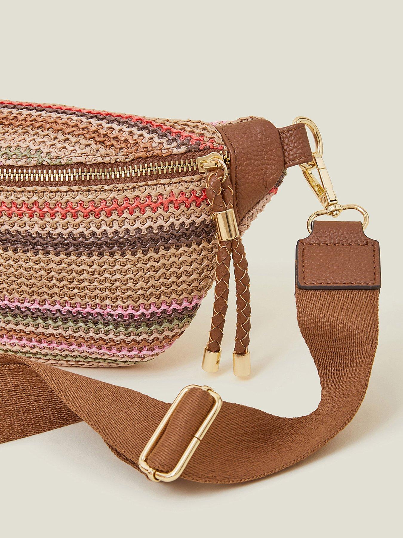  image of accessorize-stripe-raffia-bum-bag-pastel-multi