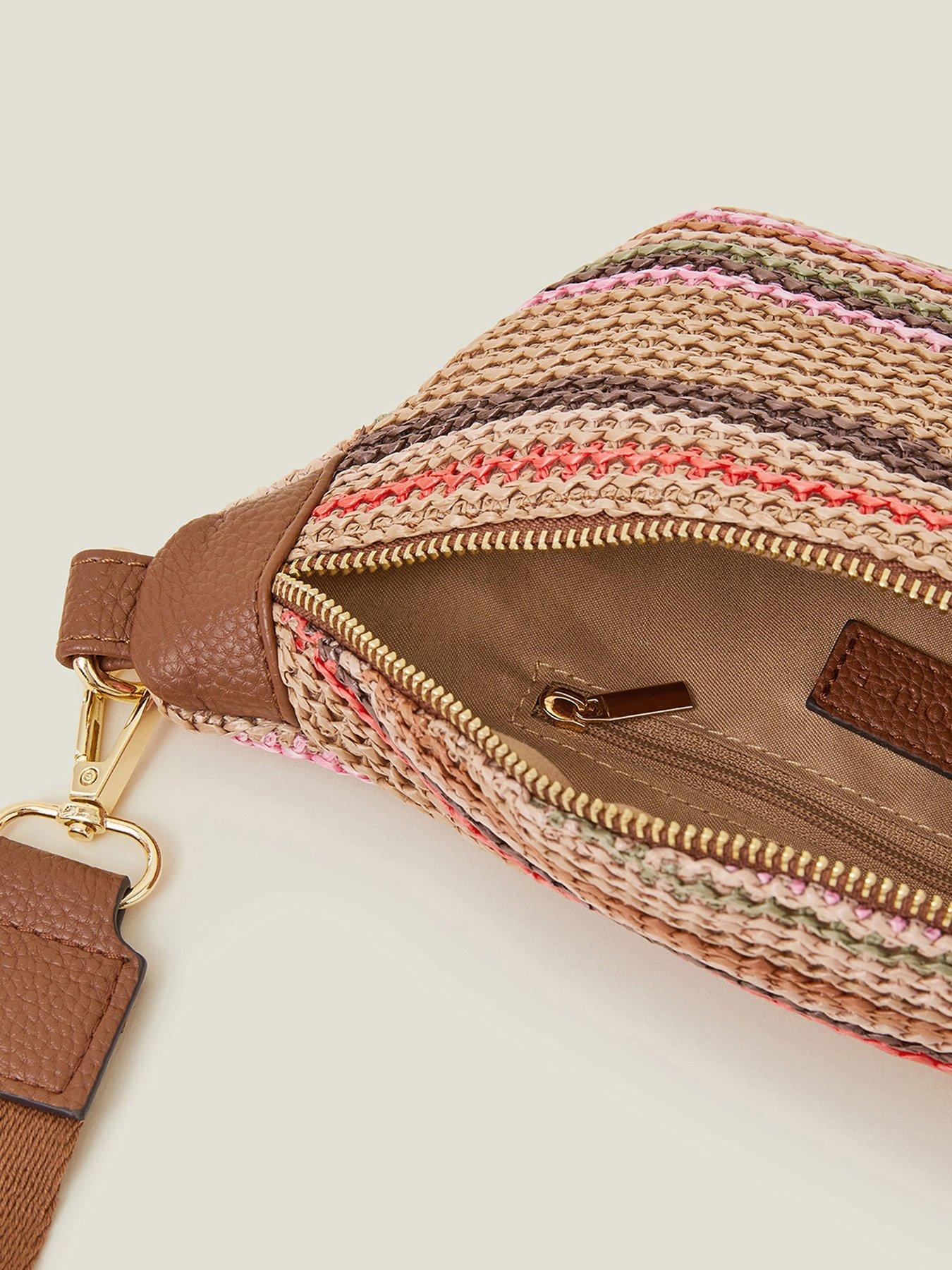  image of accessorize-stripe-raffia-bum-bag-pastel-multi