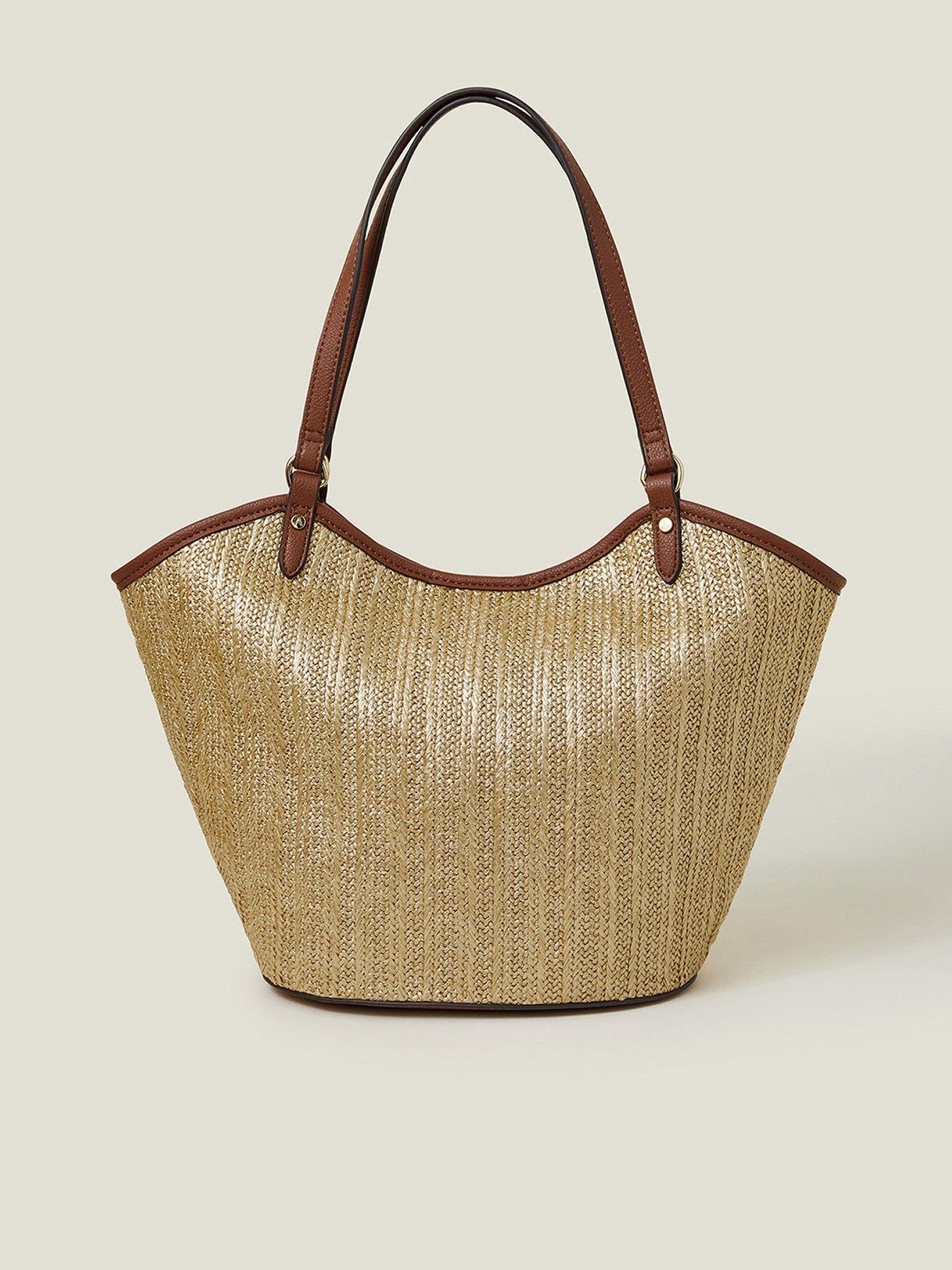  image of accessorize-metallic-medium-raffia-shoulder-bag-gold