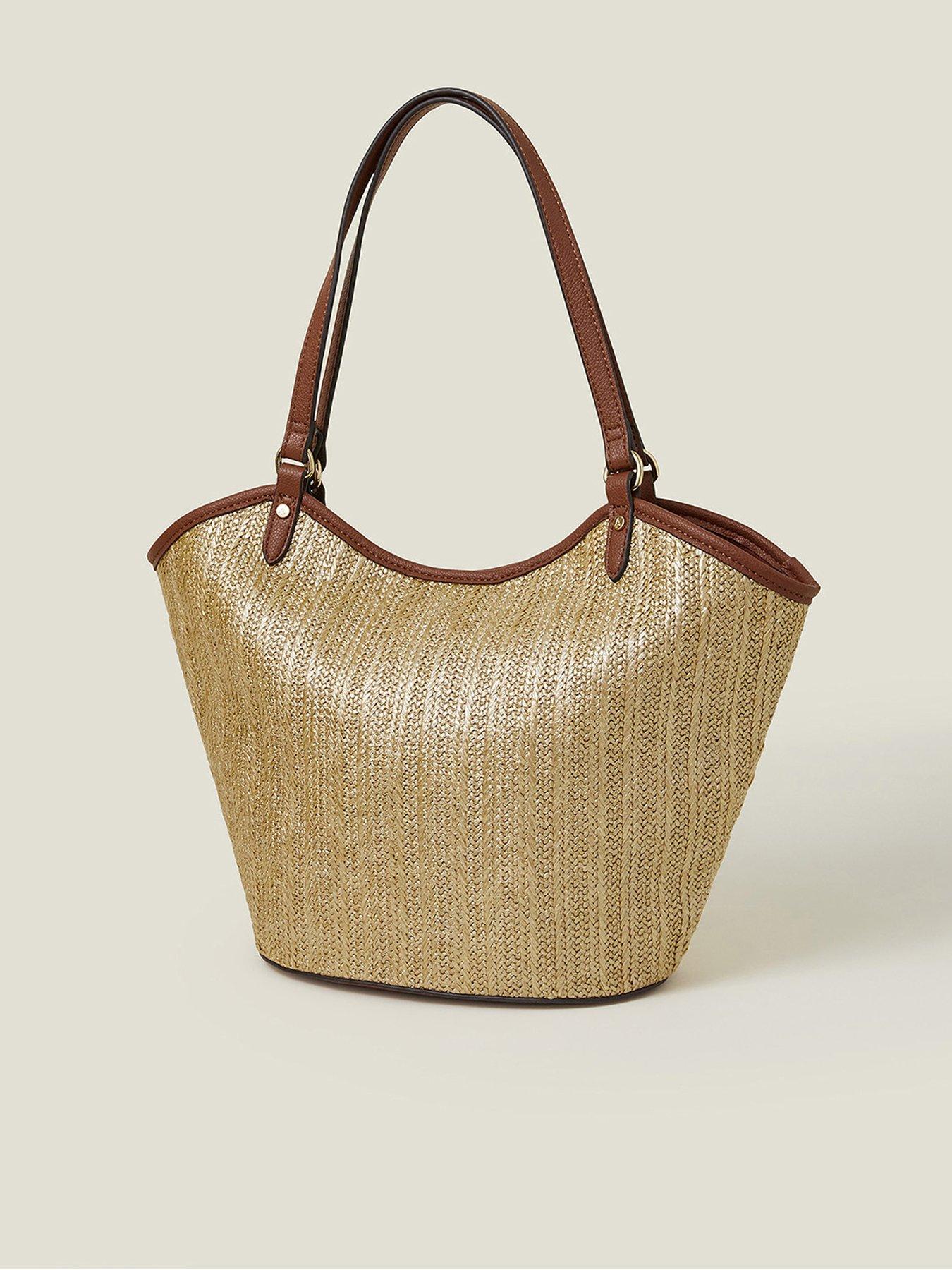  image of accessorize-metallic-medium-raffia-shoulder-bag-gold