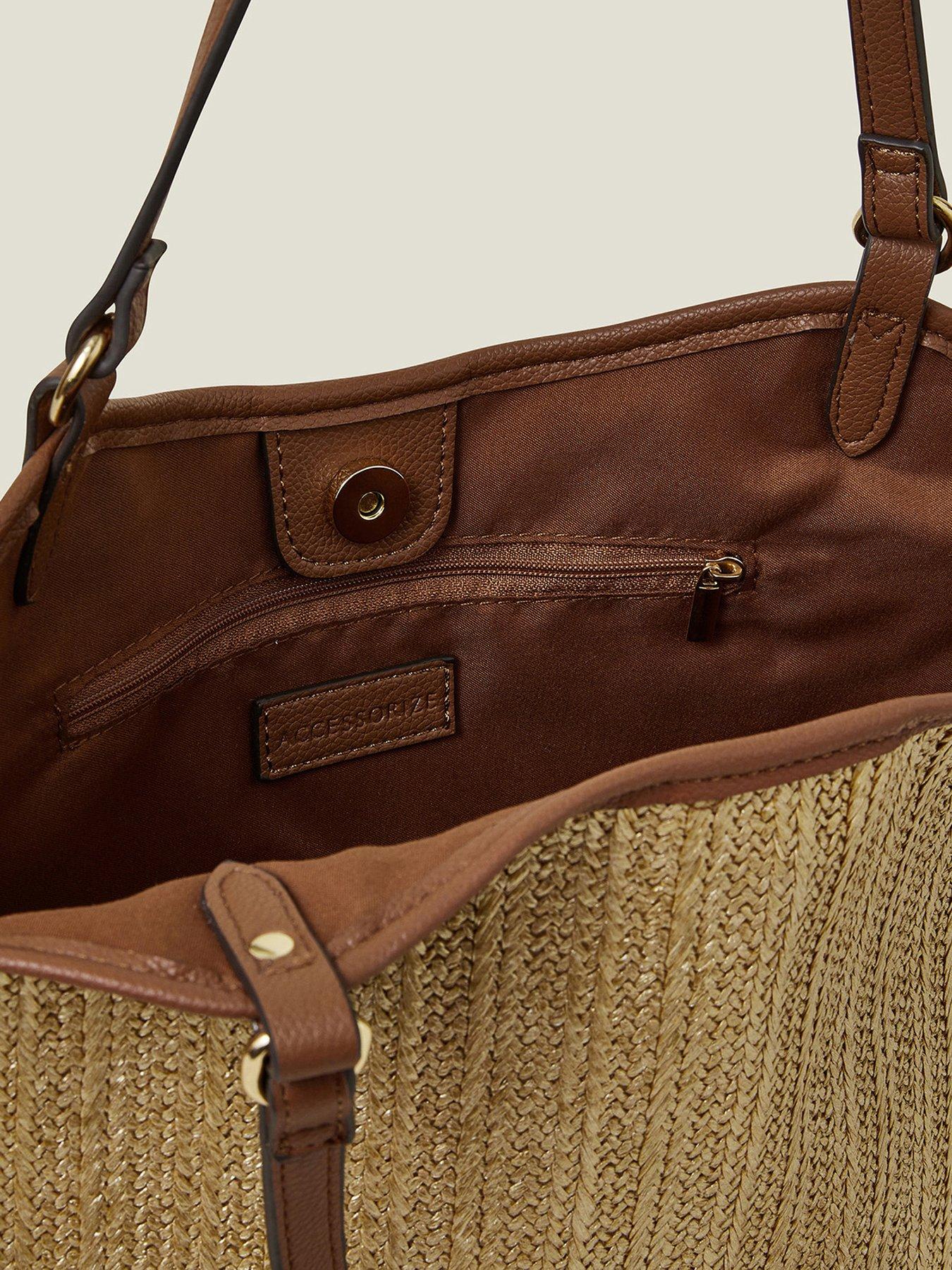  image of accessorize-metallic-medium-raffia-shoulder-bag-gold