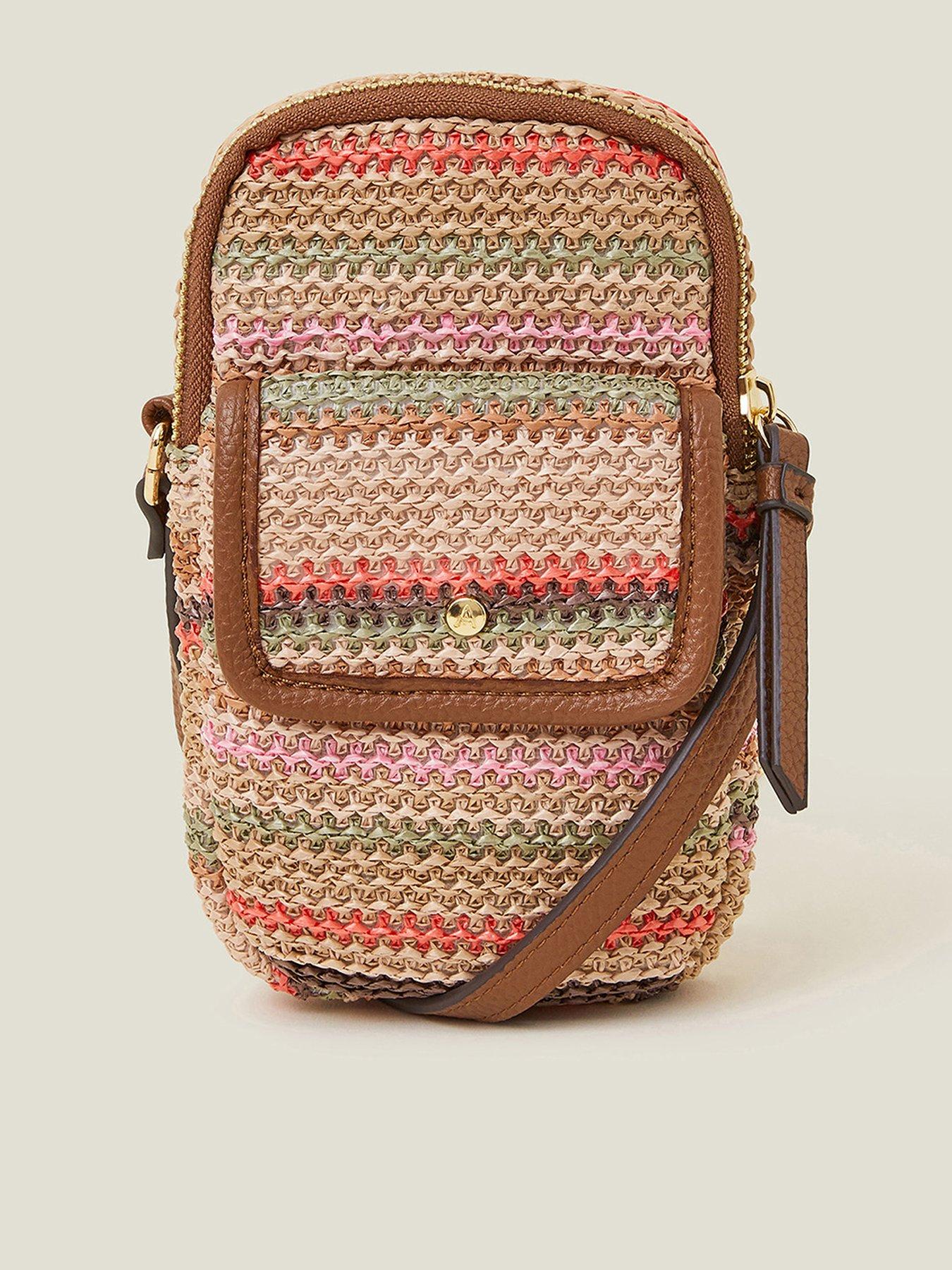 undefined Stripe Raffia Phone Bag - Pastel Multi