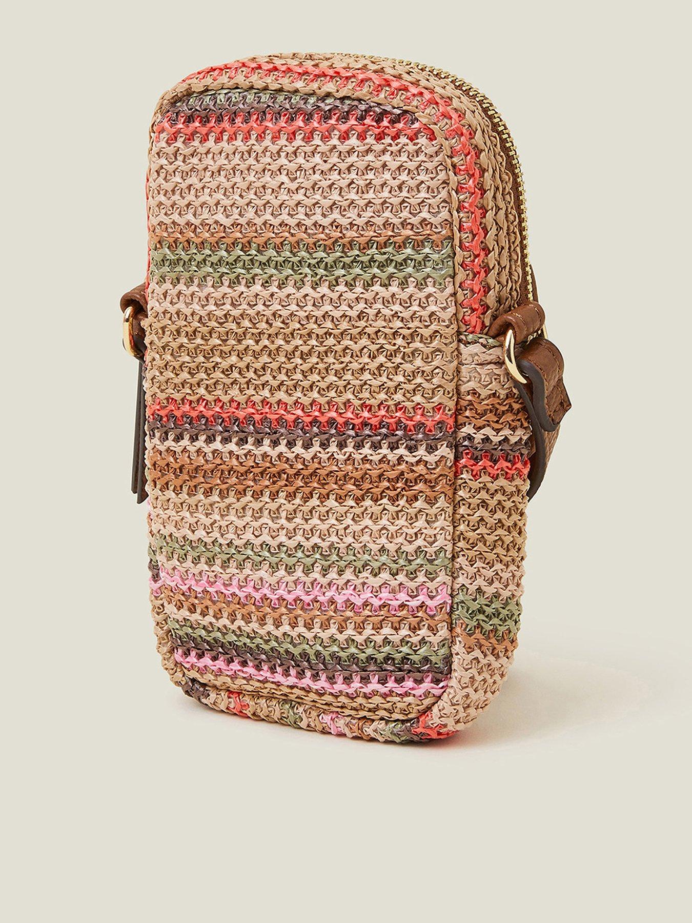  image of accessorize-stripe-raffia-phone-bag-pastel-multi