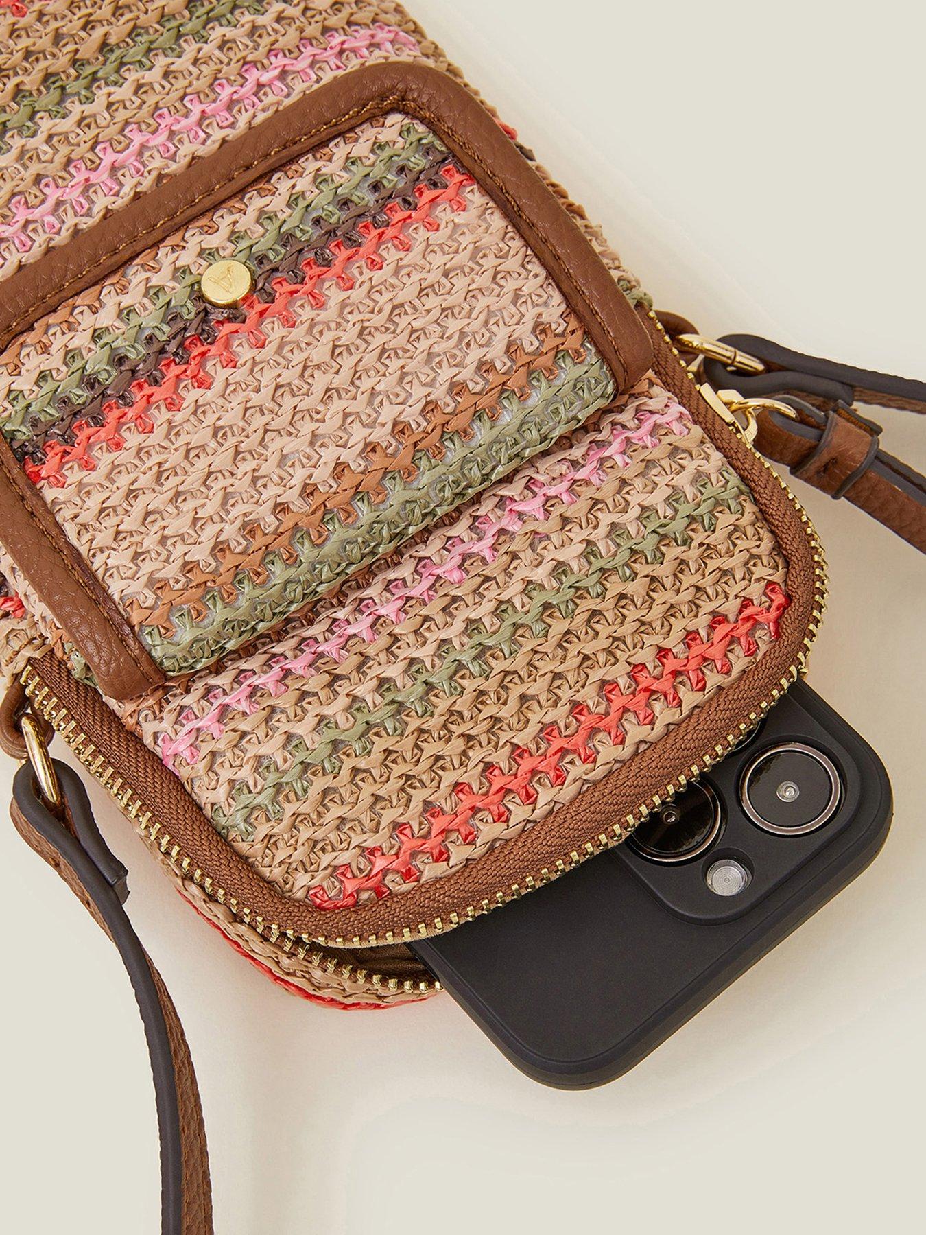  image of accessorize-stripe-raffia-phone-bag-pastel-multi