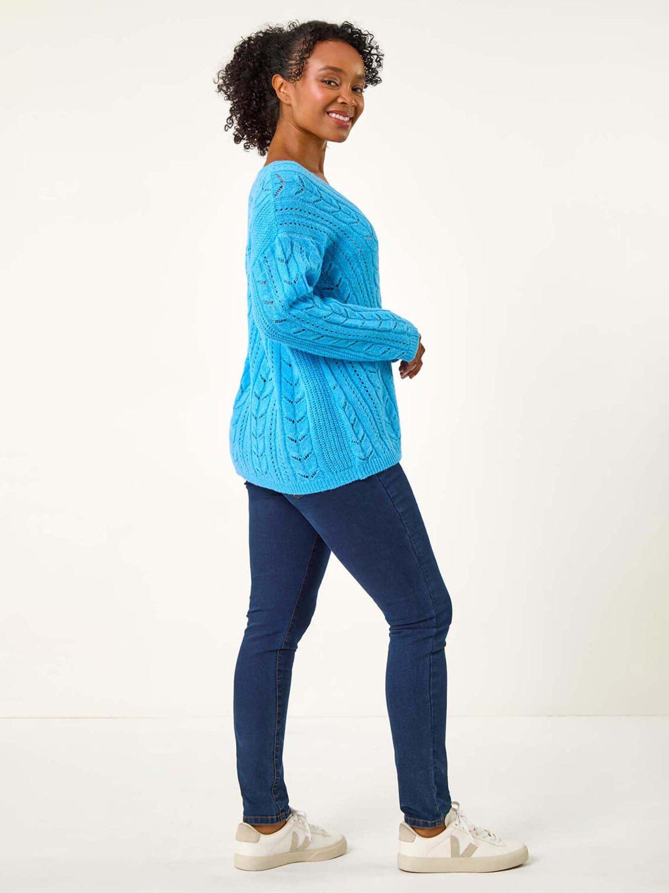  image of roman-petite-v-neck-knit-jumper-blue