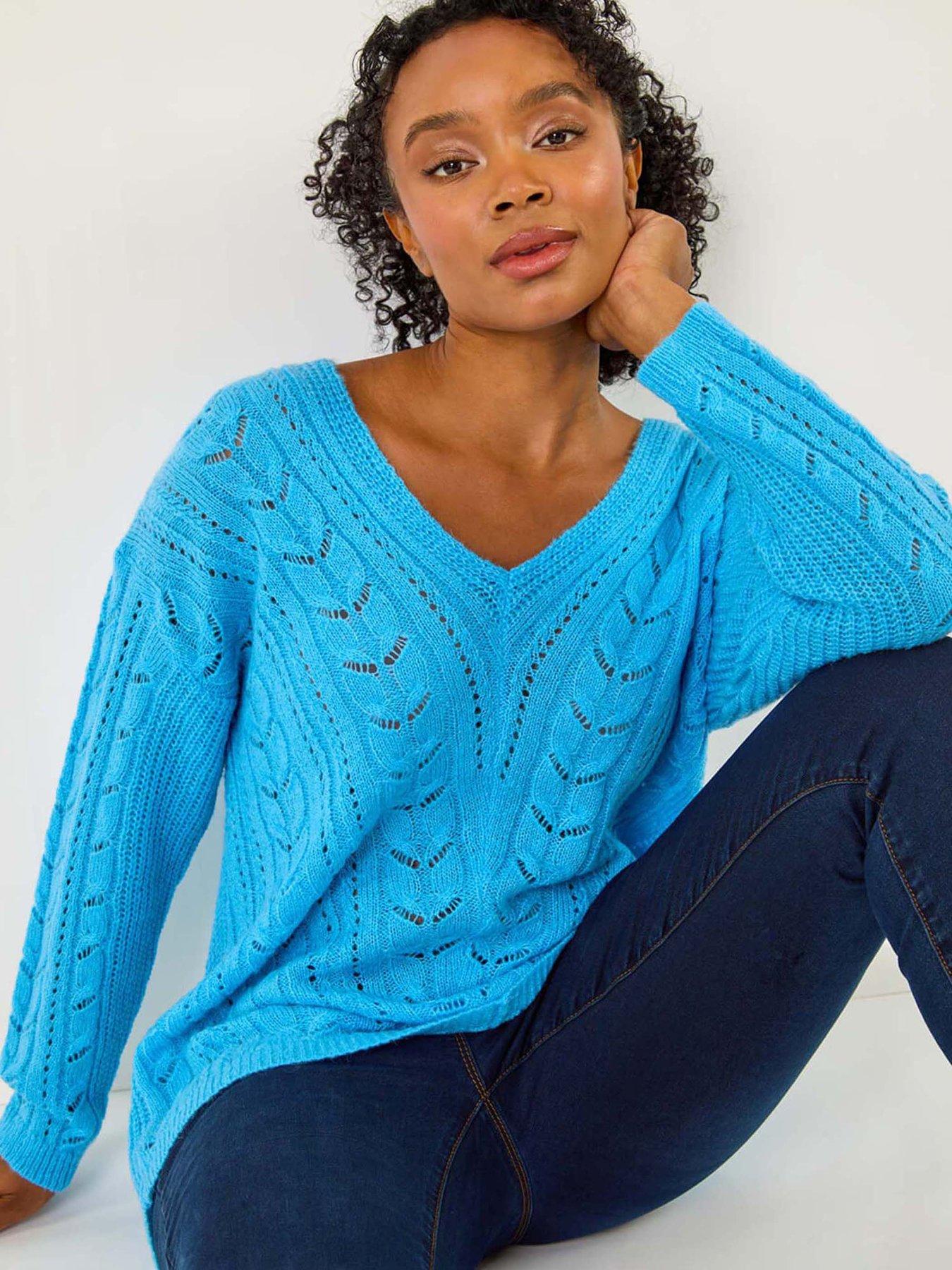 image of roman-petite-v-neck-knit-jumper-blue