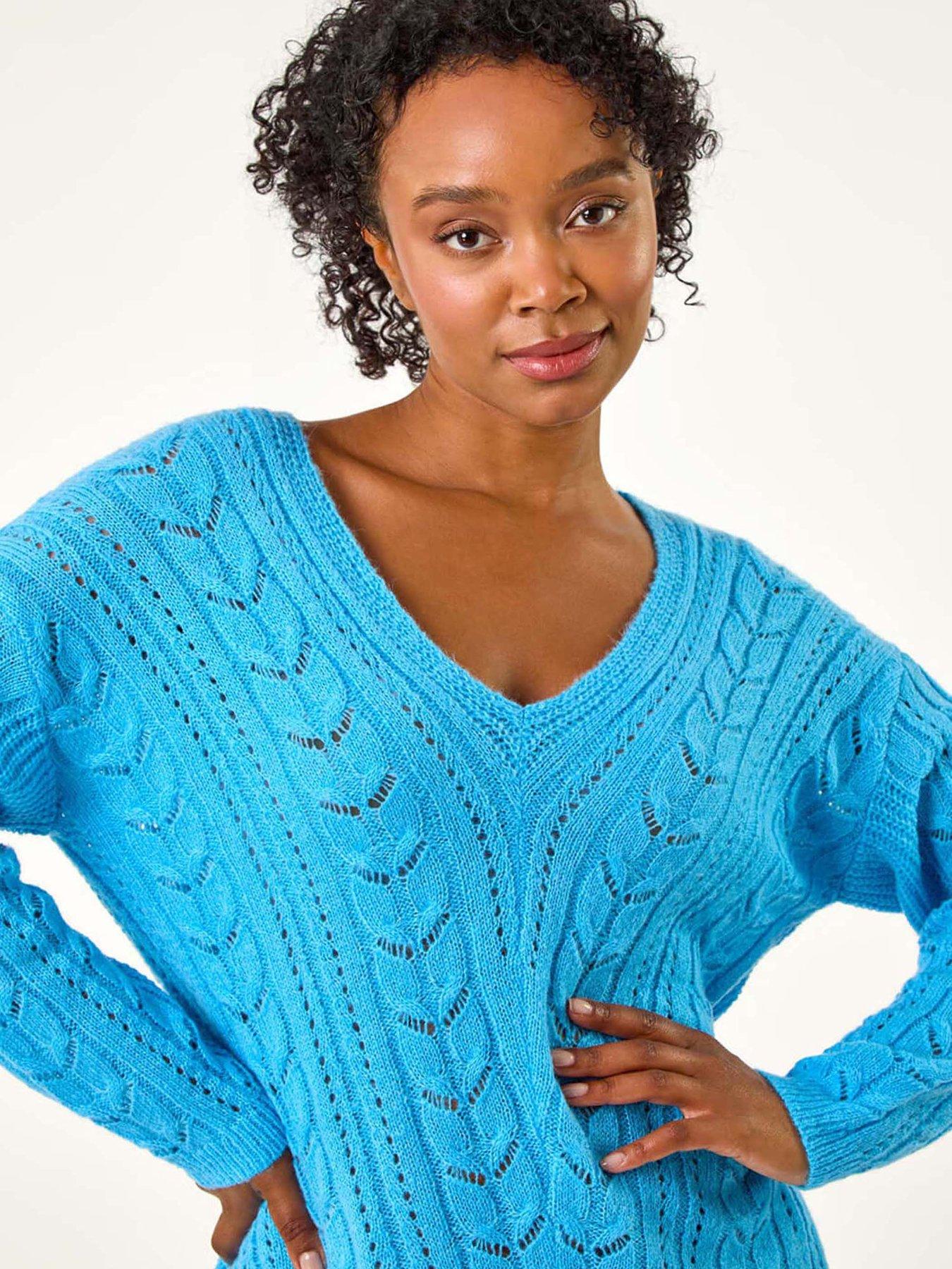  image of roman-petite-v-neck-knit-jumper-blue