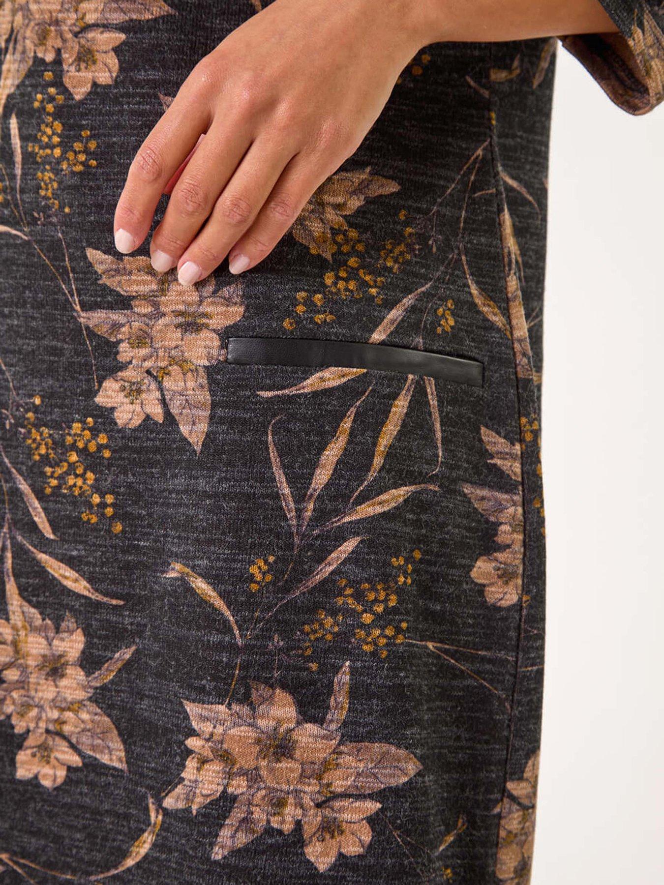  image of roman-floral-print-pocket-shift-stretch-dress-grey