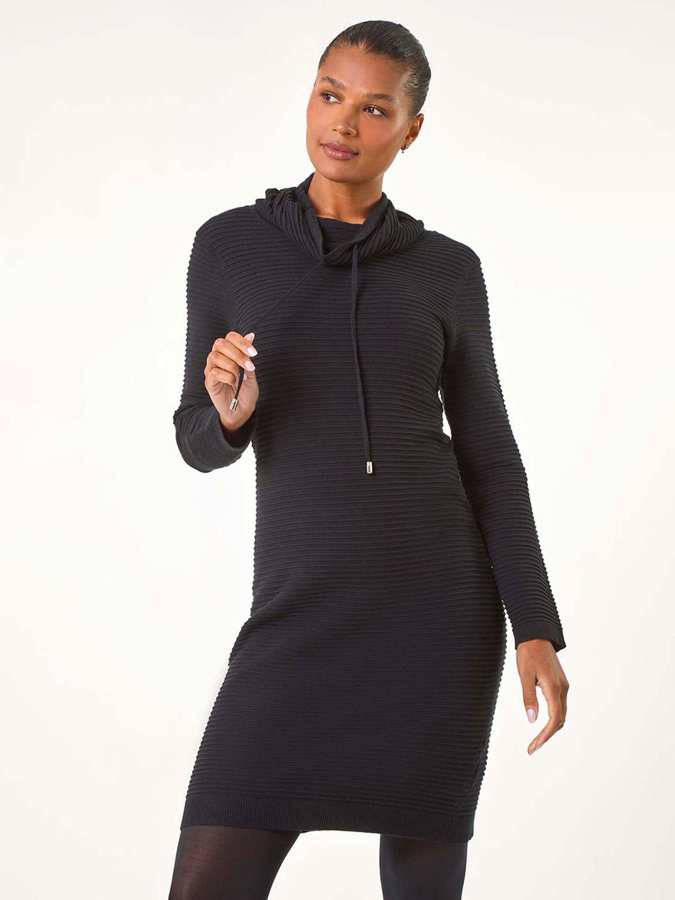 Image 1 of 5 of Roman Ribbed Cowl Neck Jumper Dress - Black