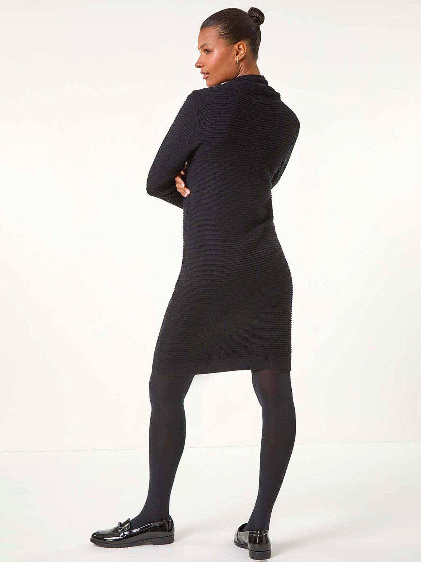 Image 2 of 5 of Roman Ribbed Cowl Neck Jumper Dress - Black