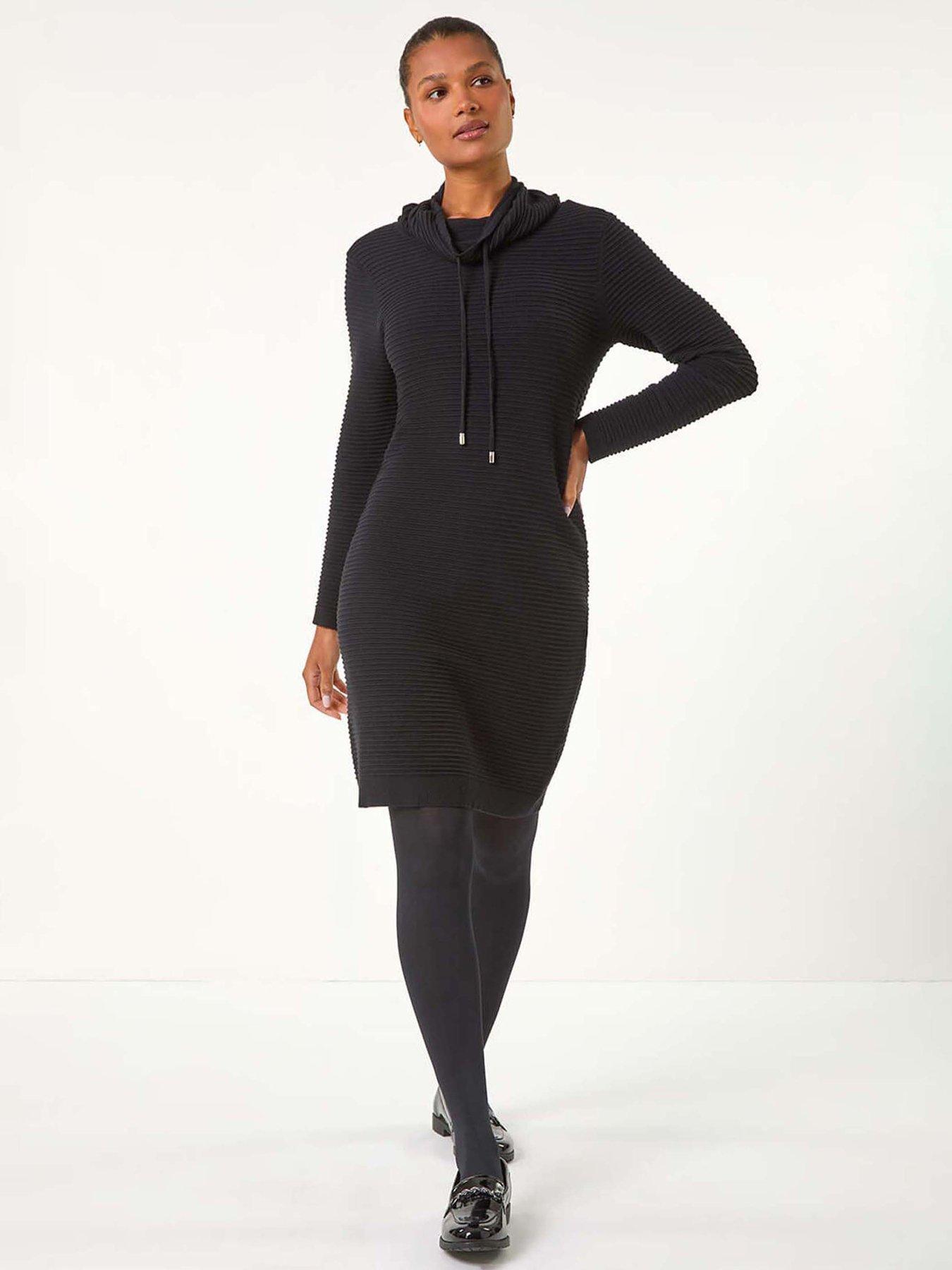 Image 3 of 5 of Roman Ribbed Cowl Neck Jumper Dress - Black