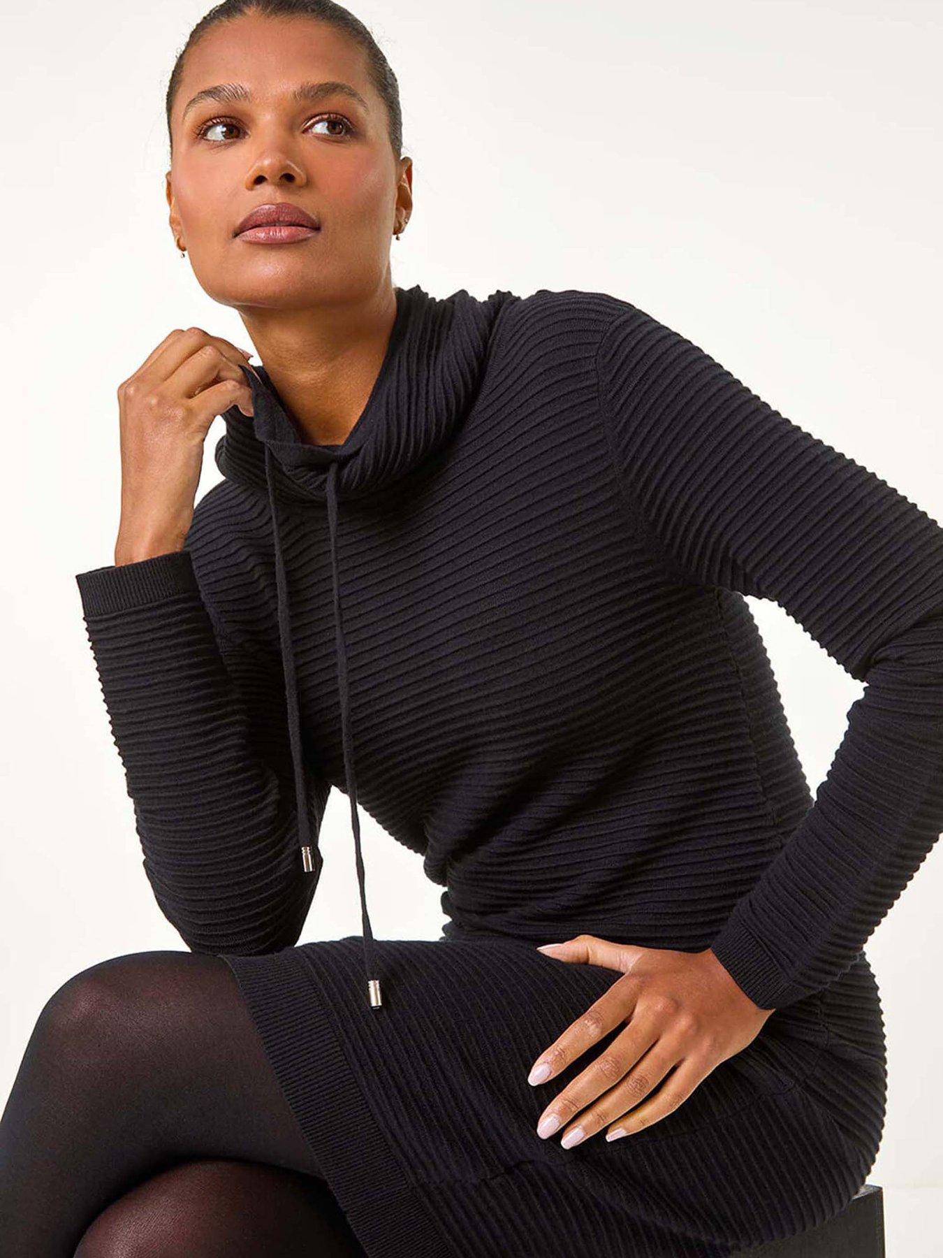 Image 4 of 5 of Roman Ribbed Cowl Neck Jumper Dress - Black
