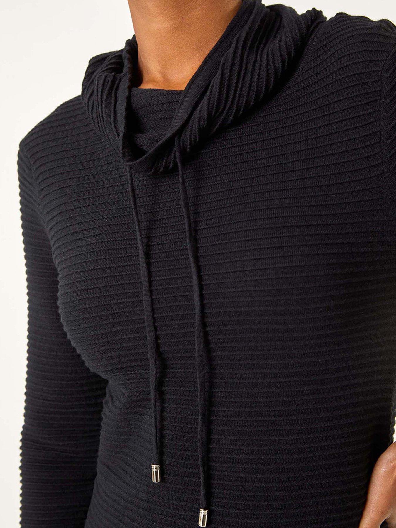 Image 5 of 5 of Roman Ribbed Cowl Neck Jumper Dress - Black