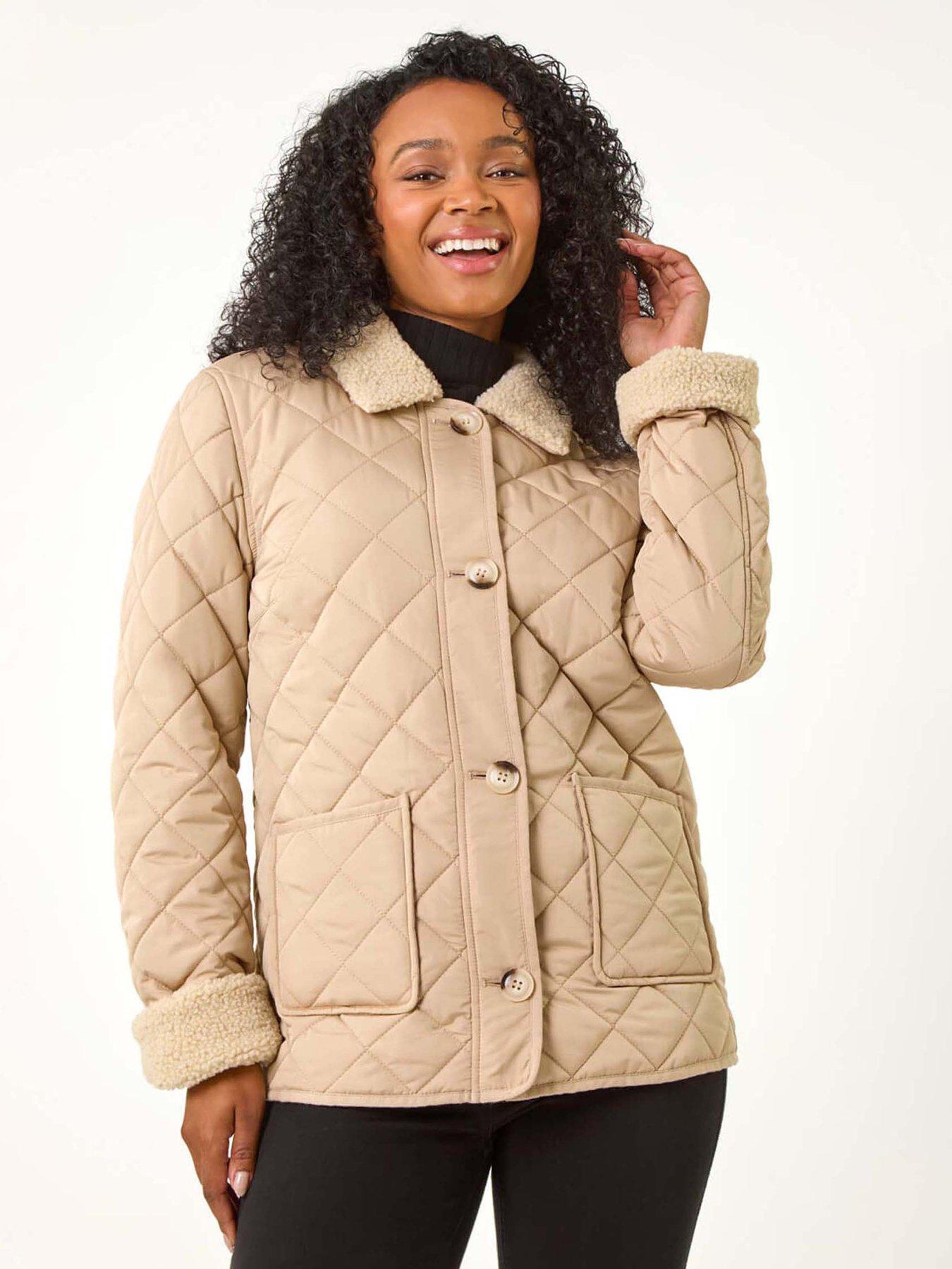 Roman Petite Borg Contrast Padded Coat - Beige