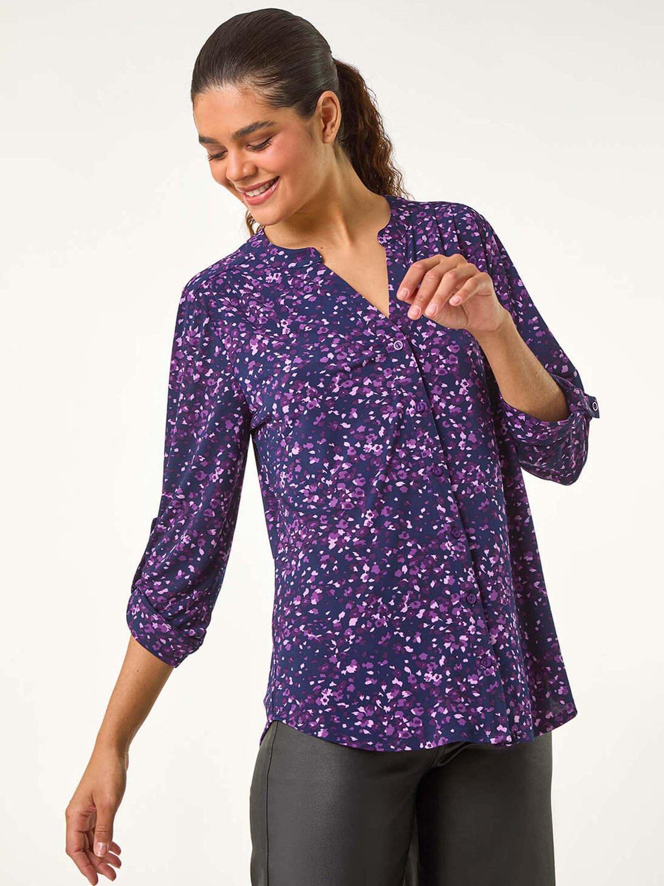 roman-stretch-speckled-print-blouse-purple