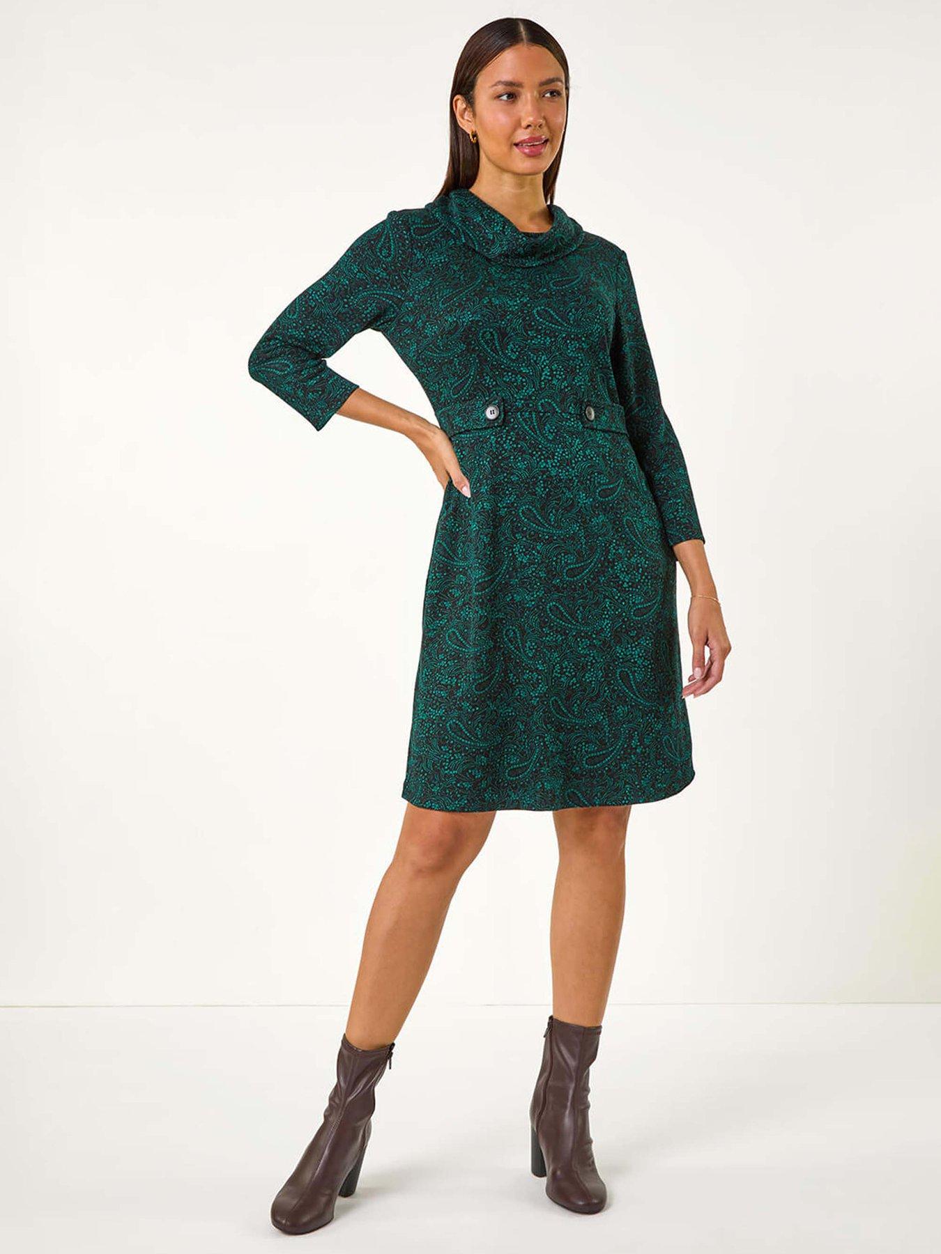 roman-abstract-print-cowl-neck-tab-detail-dress-green