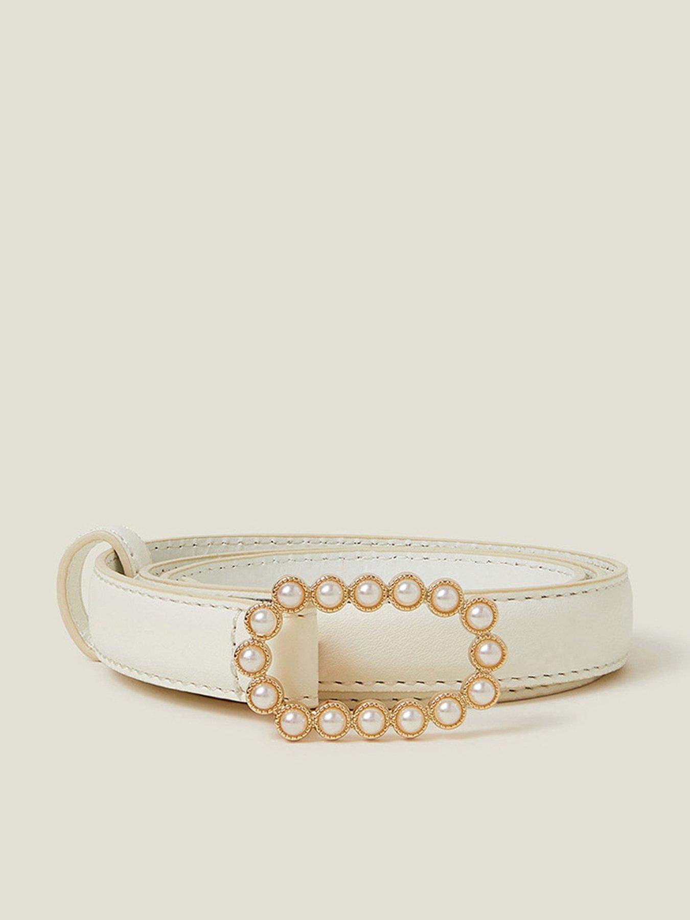 image of accessorize-pearl-buckle-belt-cream