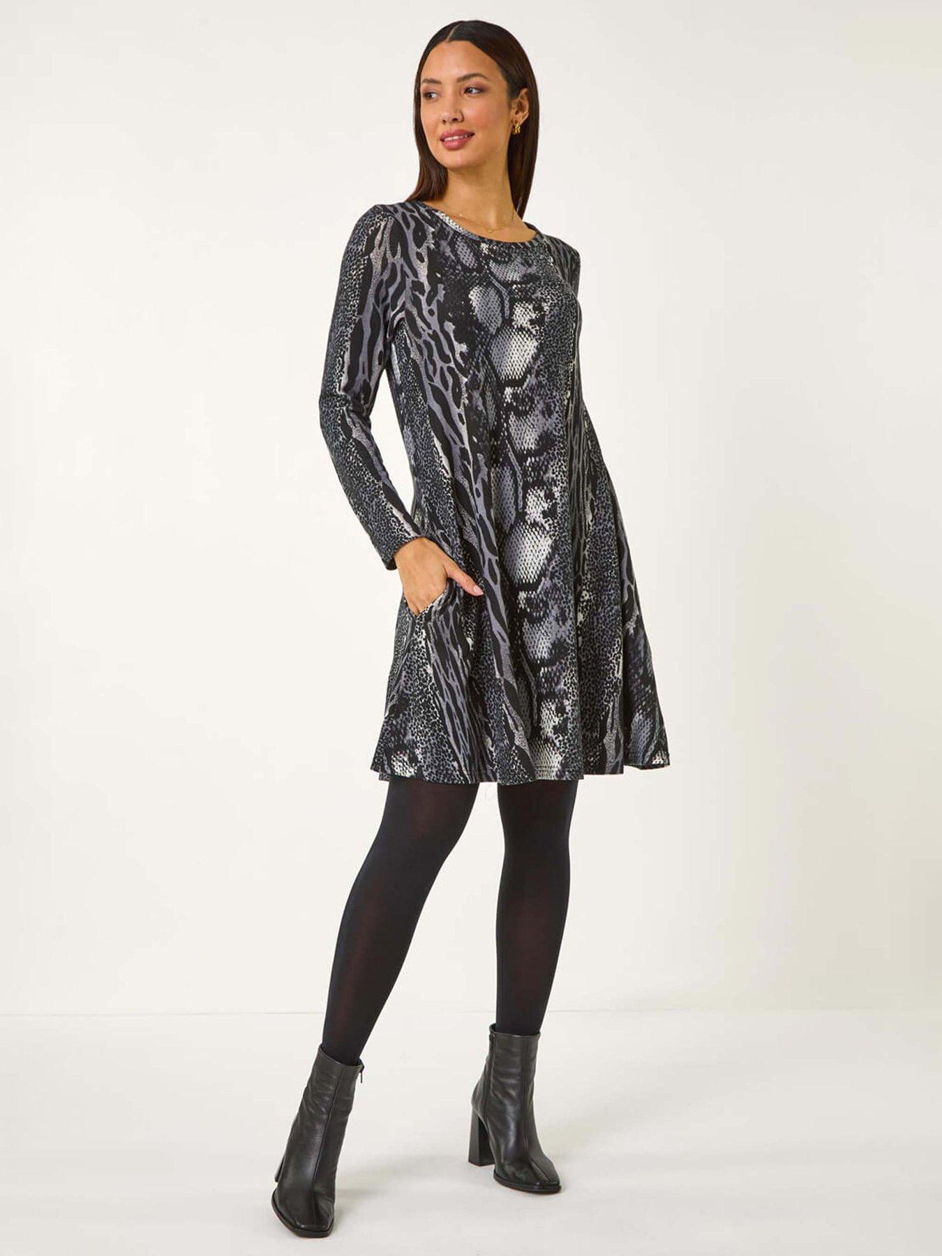 Roman Animal Print Swing Dress - Black