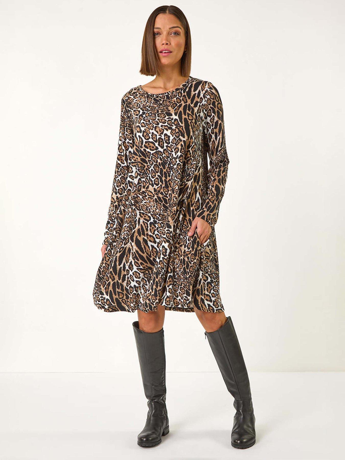 Roman Animal Print Swing Dress - Beige