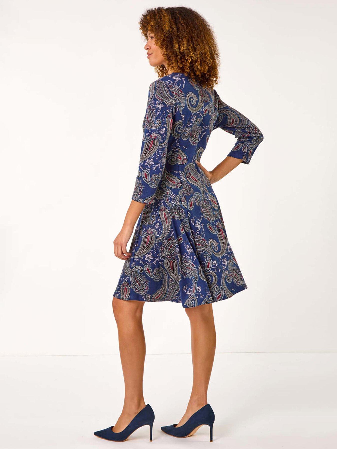  image of roman-paisley-print-panel-dress-navy