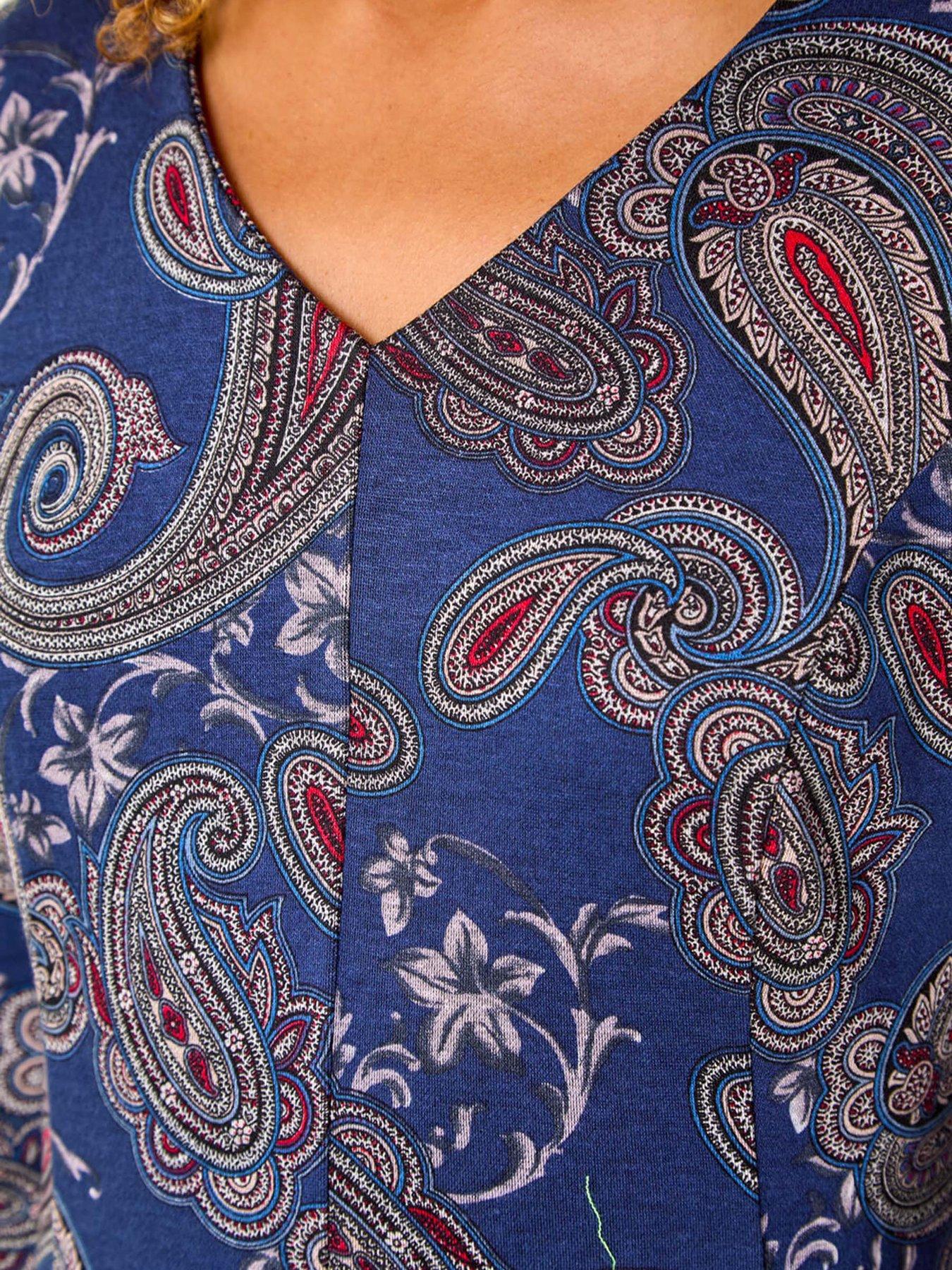  image of roman-paisley-print-panel-dress-navy