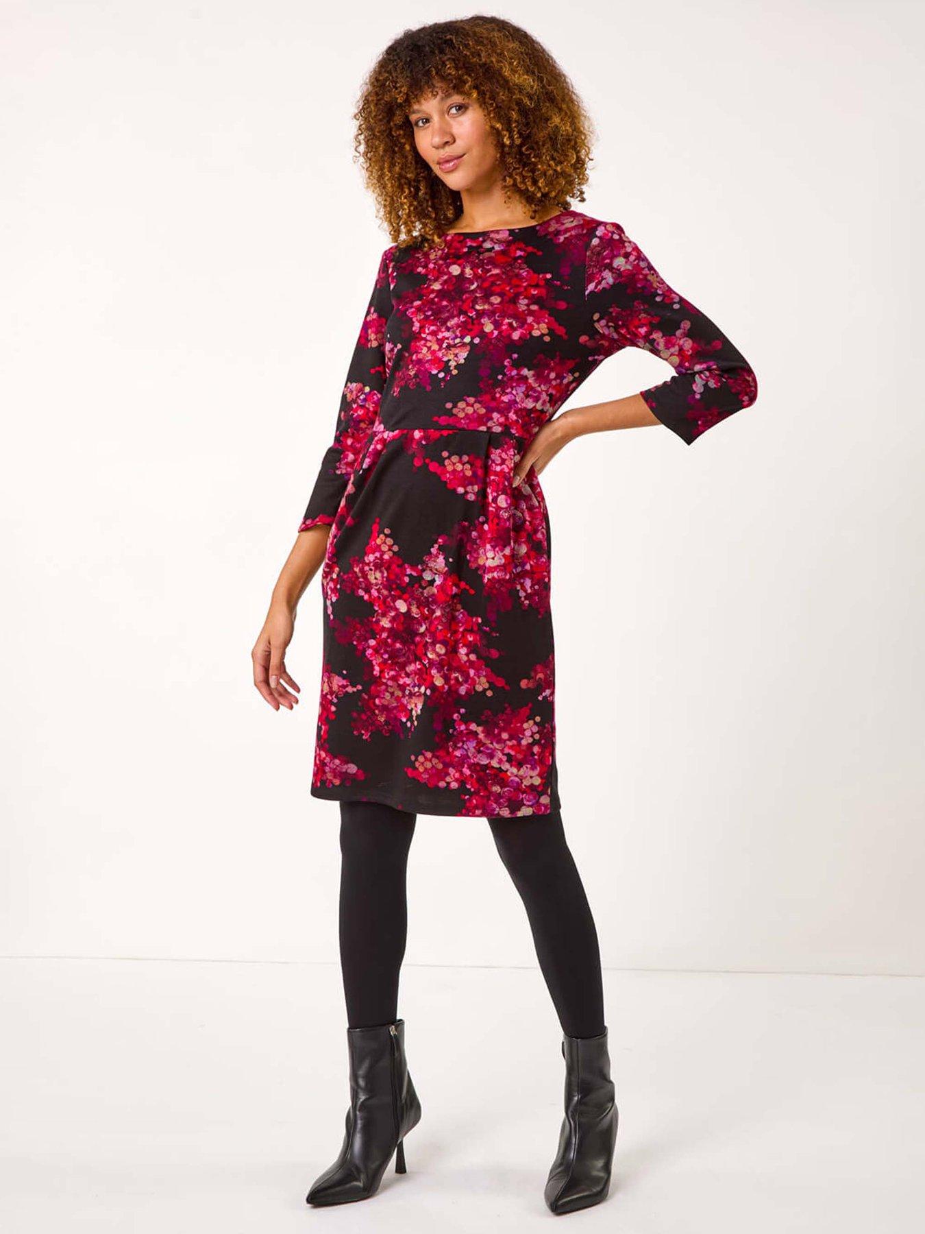 undefined Floral Pleated Shift Dress - Red