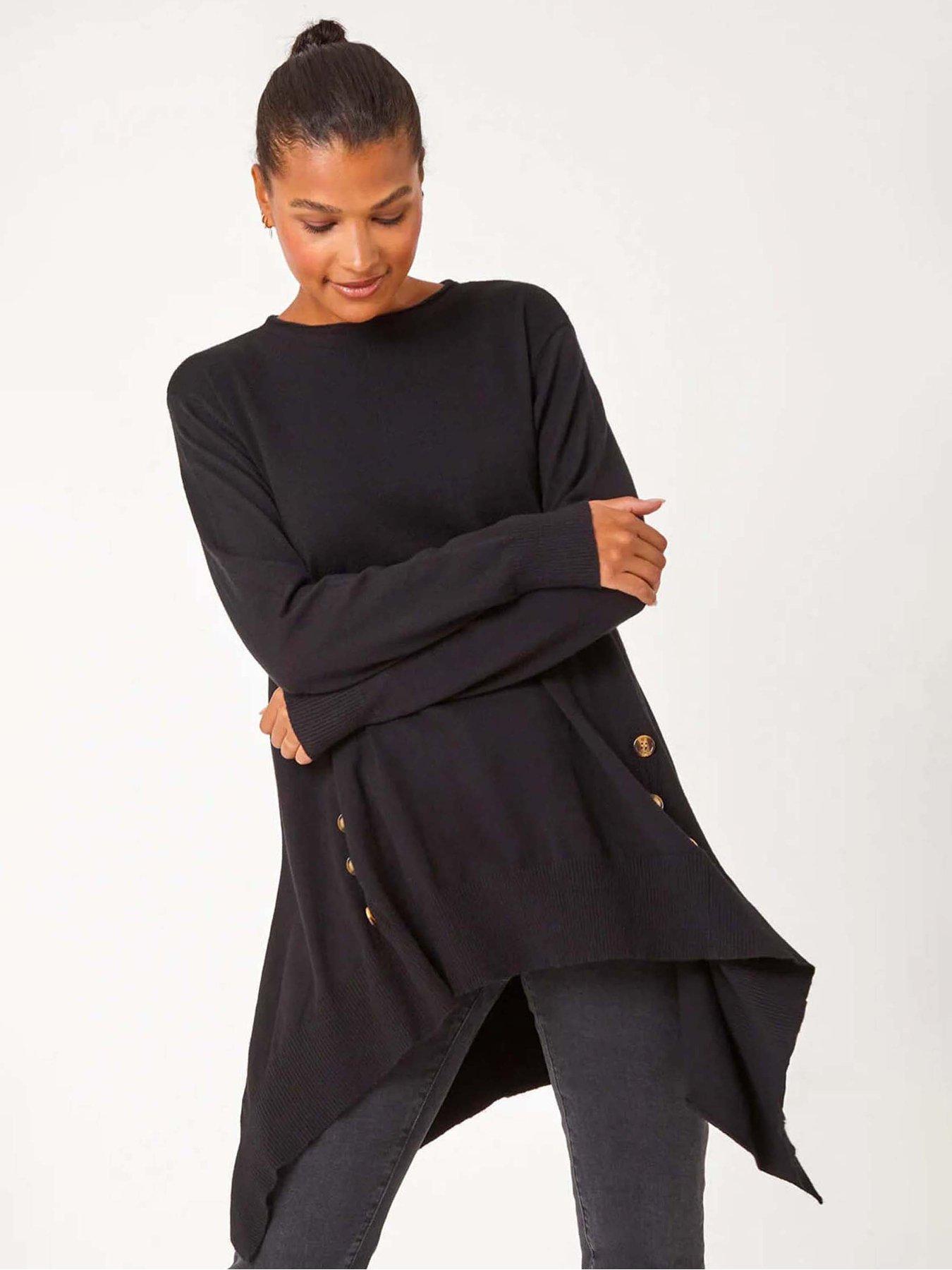 Image 1 of 5 of Roman Buttoned Side Hanky Hem Jumper - Black