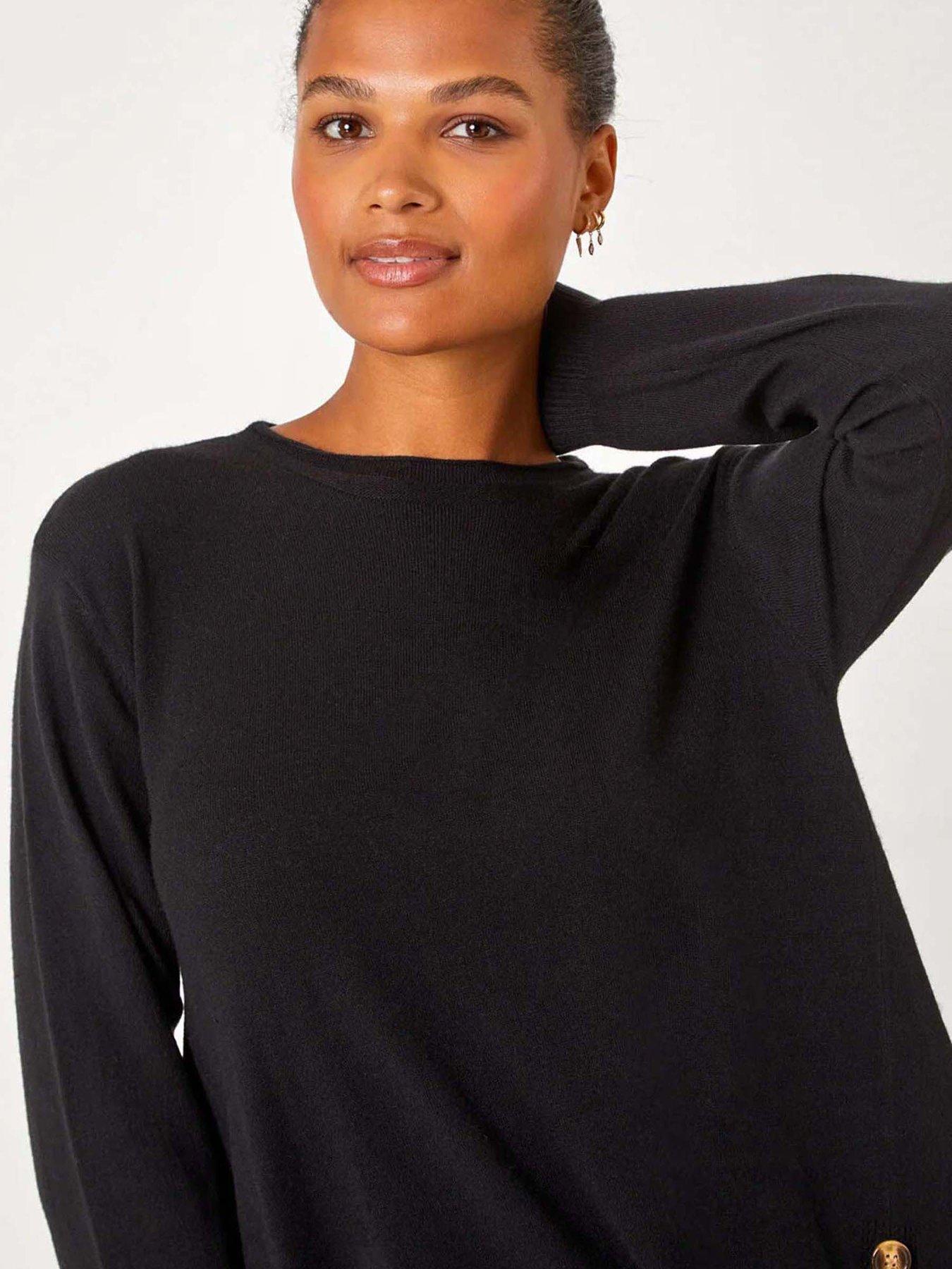 Image 4 of 5 of Roman Buttoned Side Hanky Hem Jumper - Black