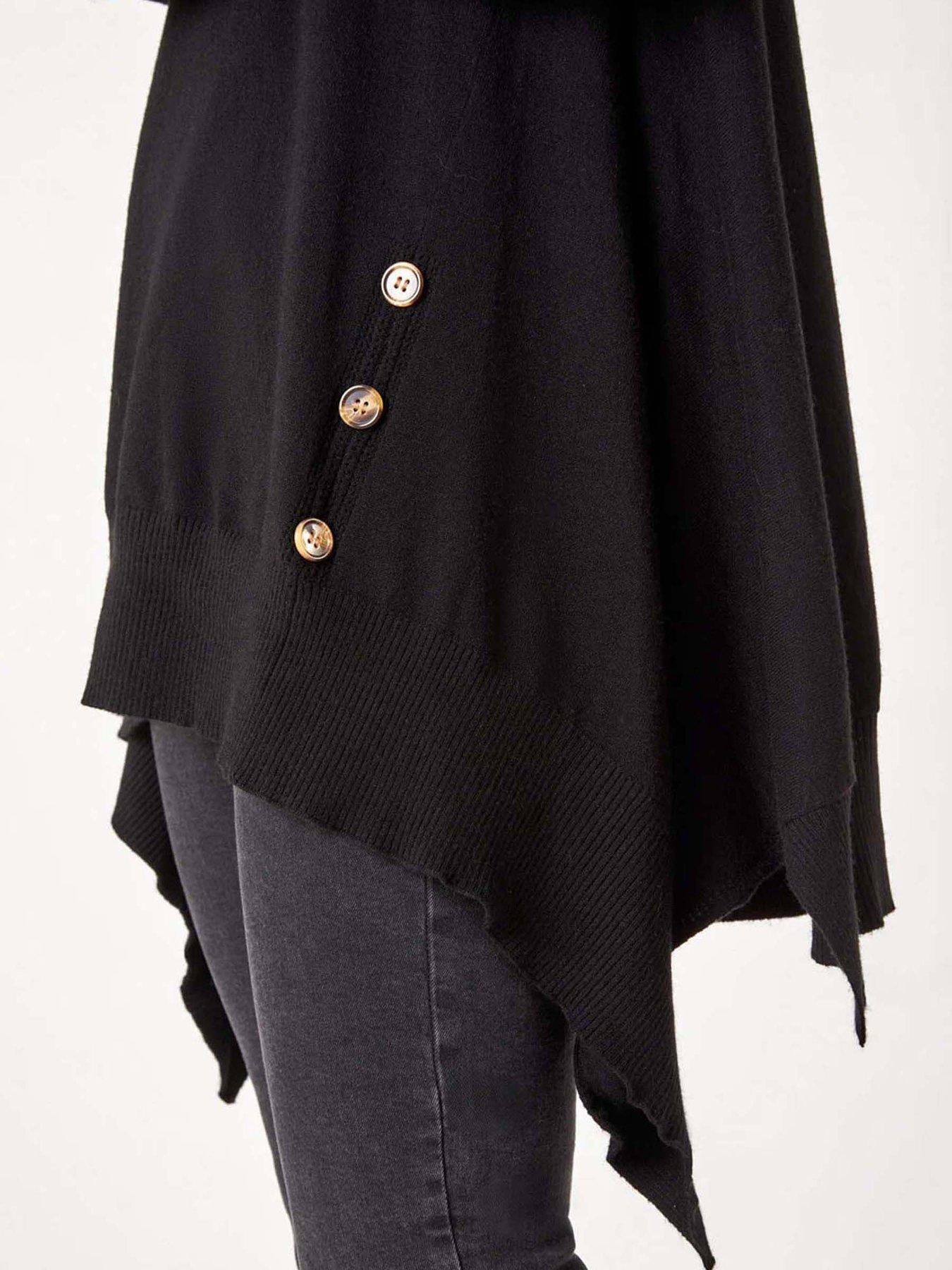 Image 5 of 5 of Roman Buttoned Side Hanky Hem Jumper - Black