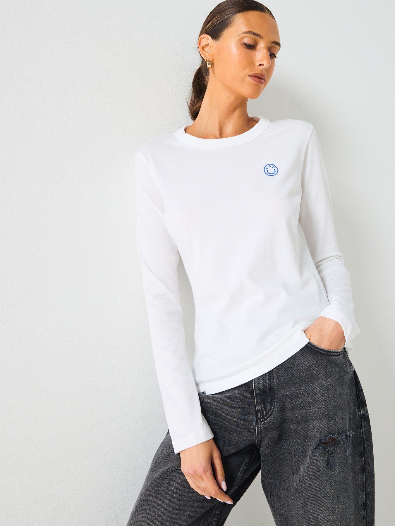 HUGO Daliria Long Sleeve Jersey Top - White