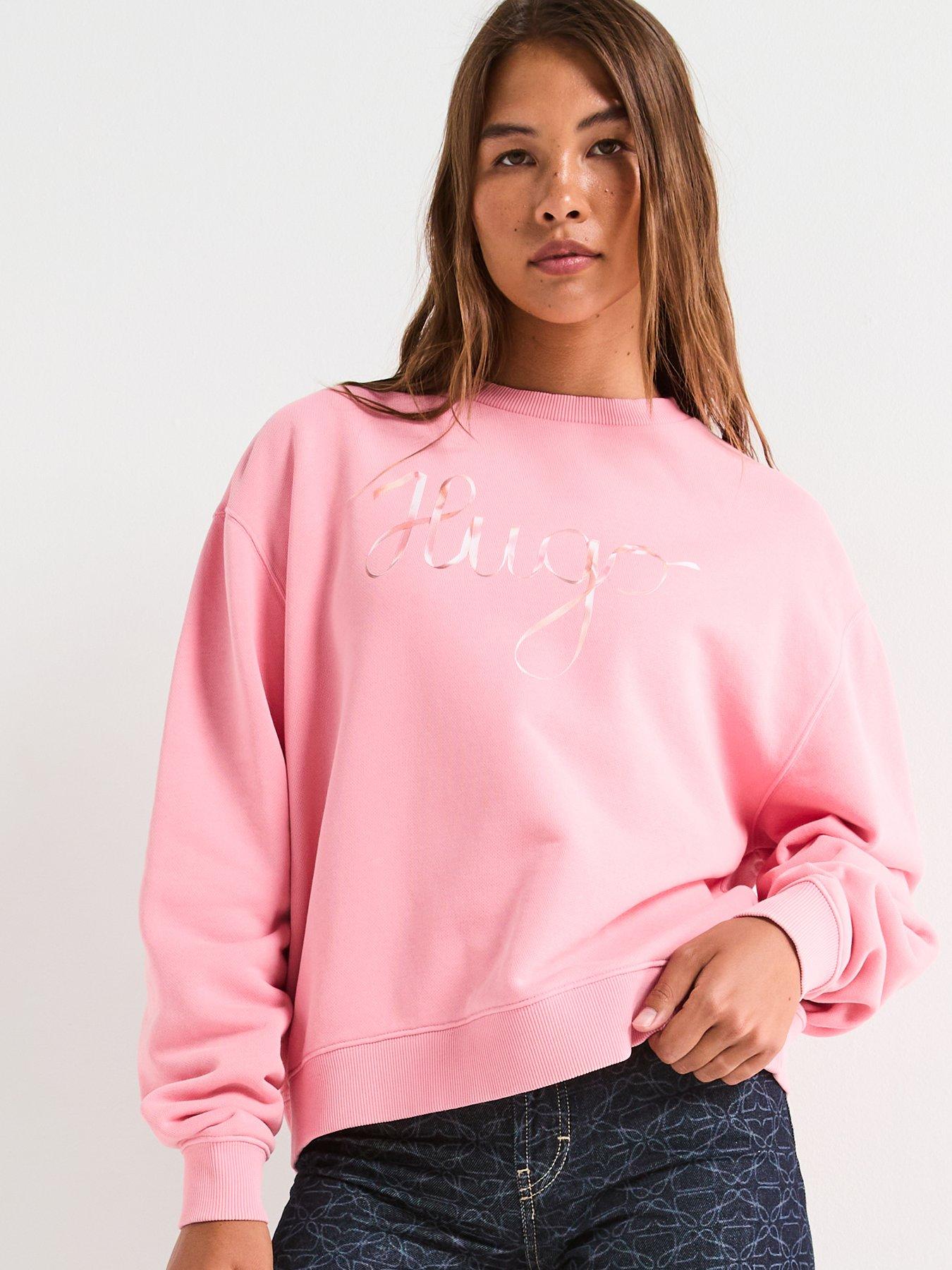 Image 1 of 5 of HUGO Deroxina Logo Crew Neck Sweat Top - Pink