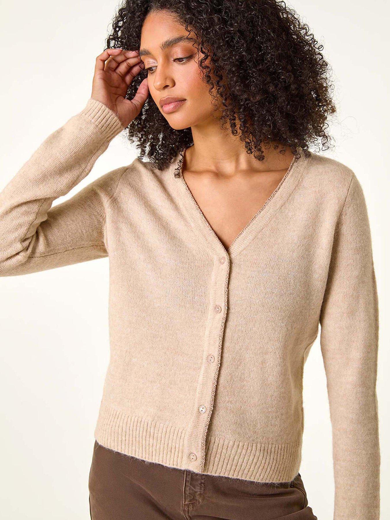 roman-shimmer-v-neck-ribbed-cardigan-beige