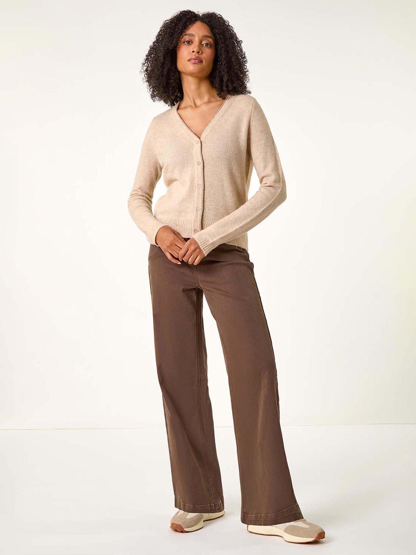  image of roman-shimmer-v-neck-ribbed-cardigan-beige