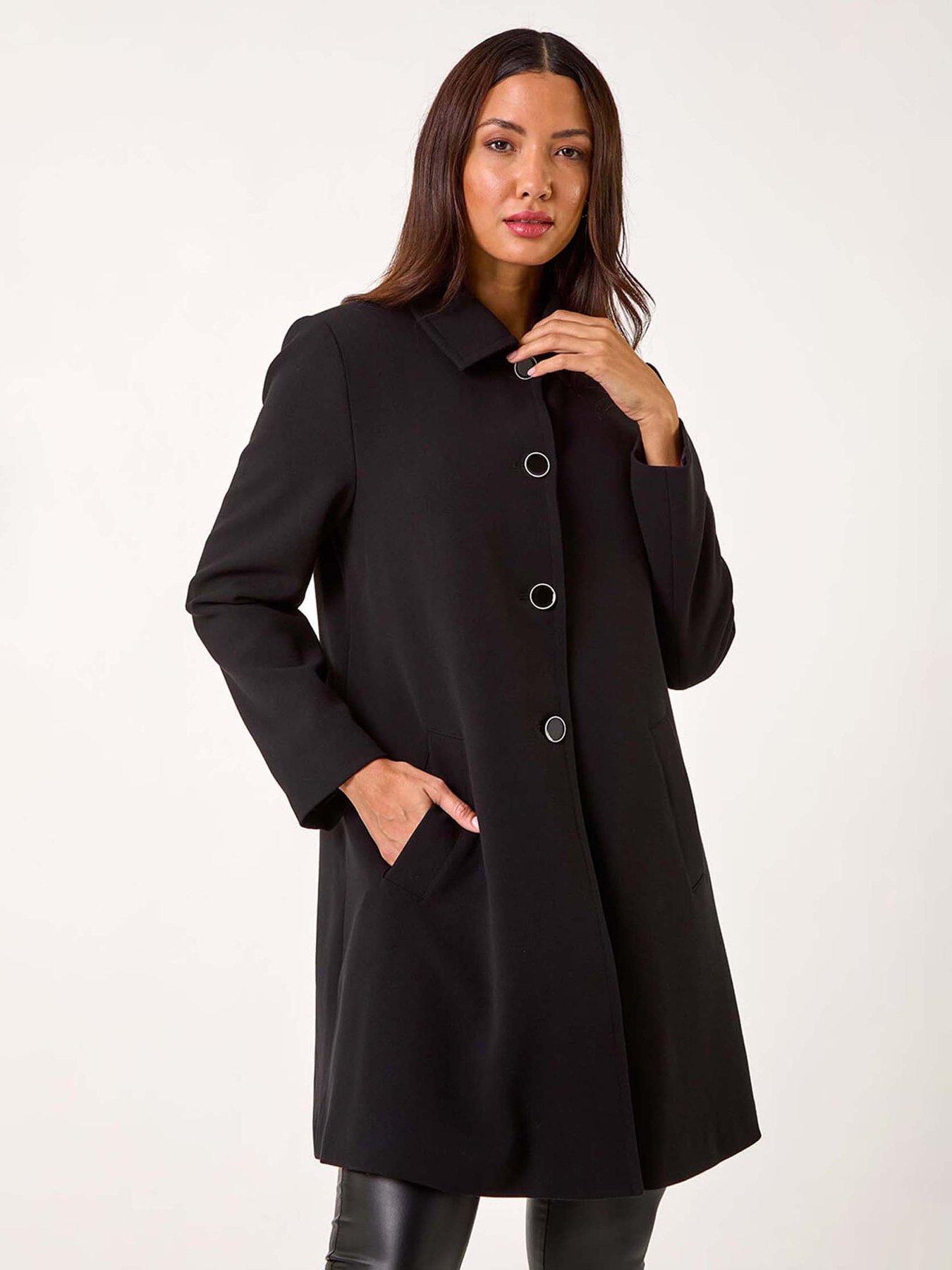 Image 1 of 5 of Roman Buttoned Swing Coat - Black