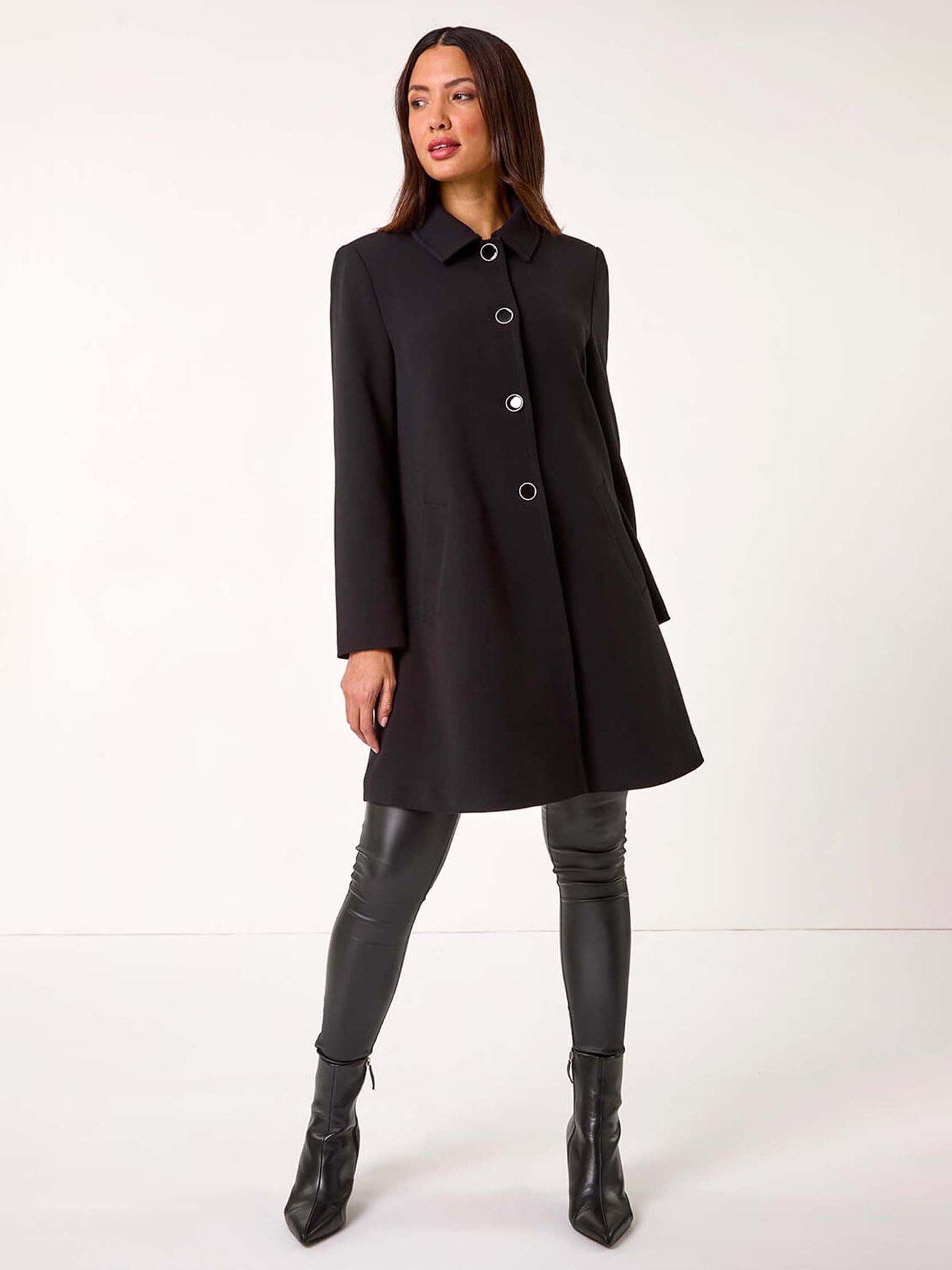 Image 3 of 5 of Roman Buttoned Swing Coat - Black