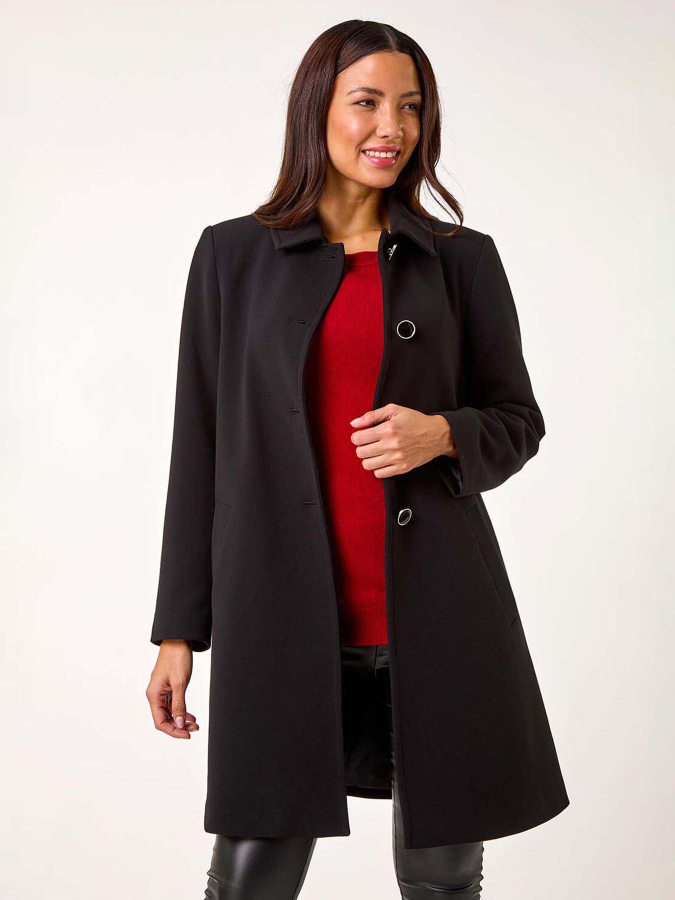 Image 4 of 5 of Roman Buttoned Swing Coat - Black