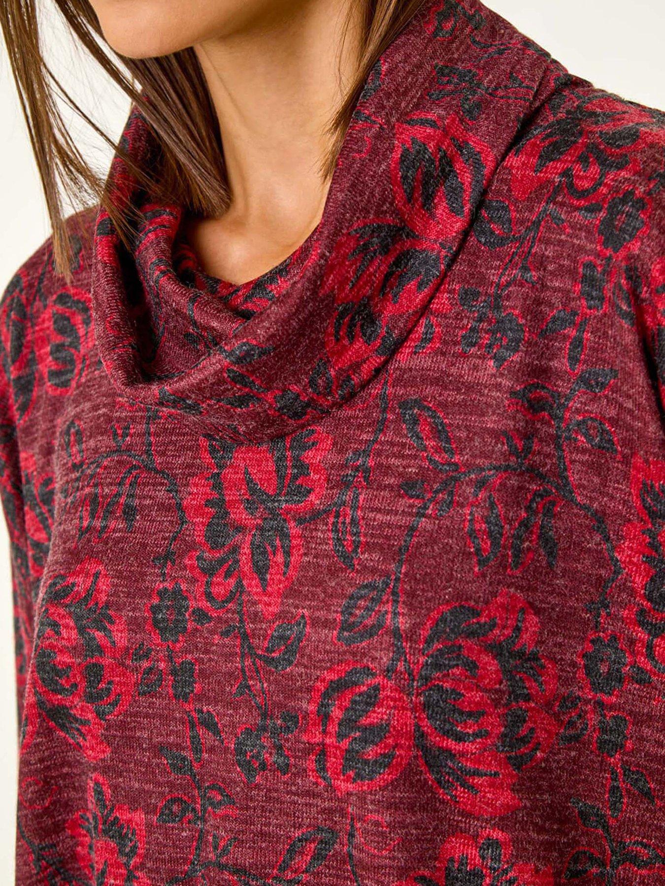 Roman Aztec Print Relaxed Cowl Neck Stretch Top - Red | Littlewoods
