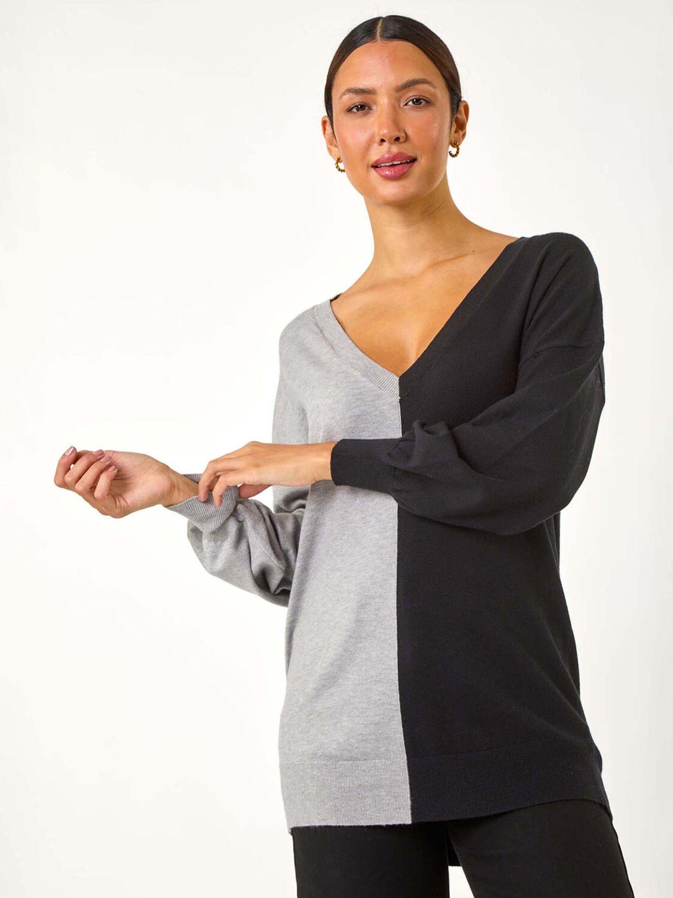 roman-v-neck-colour-block-knit-jumper-grey