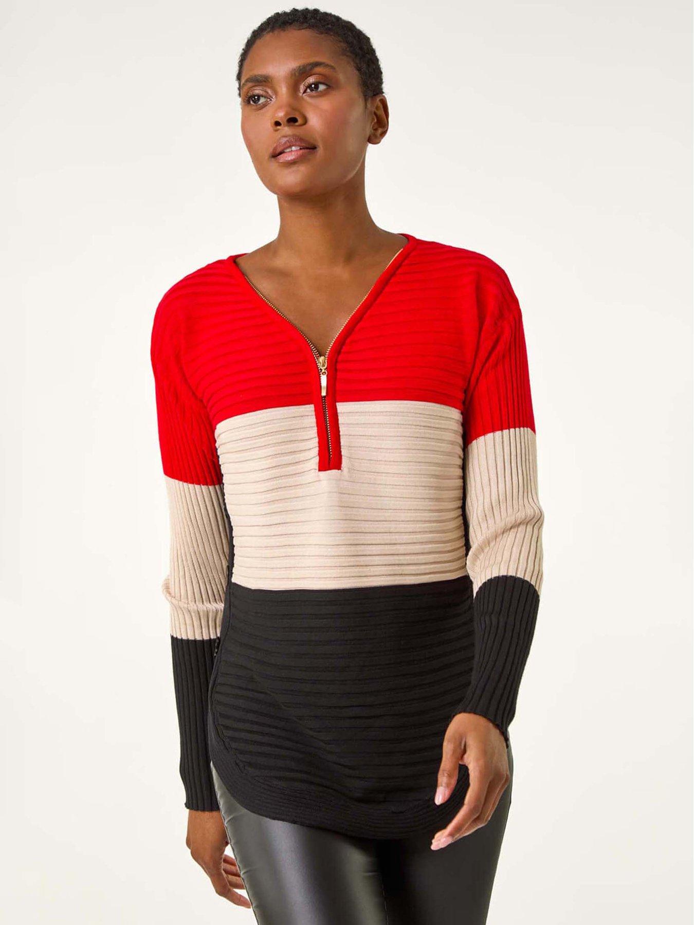 roman-colour-block-zip-front-knit-jumper-red