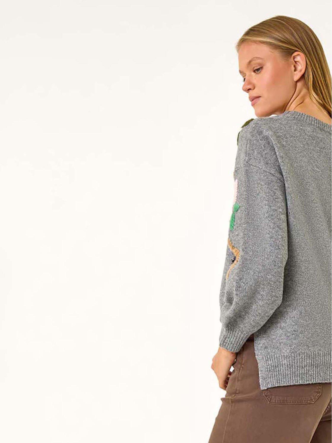  image of roman-floral-embellished-jumper-grey
