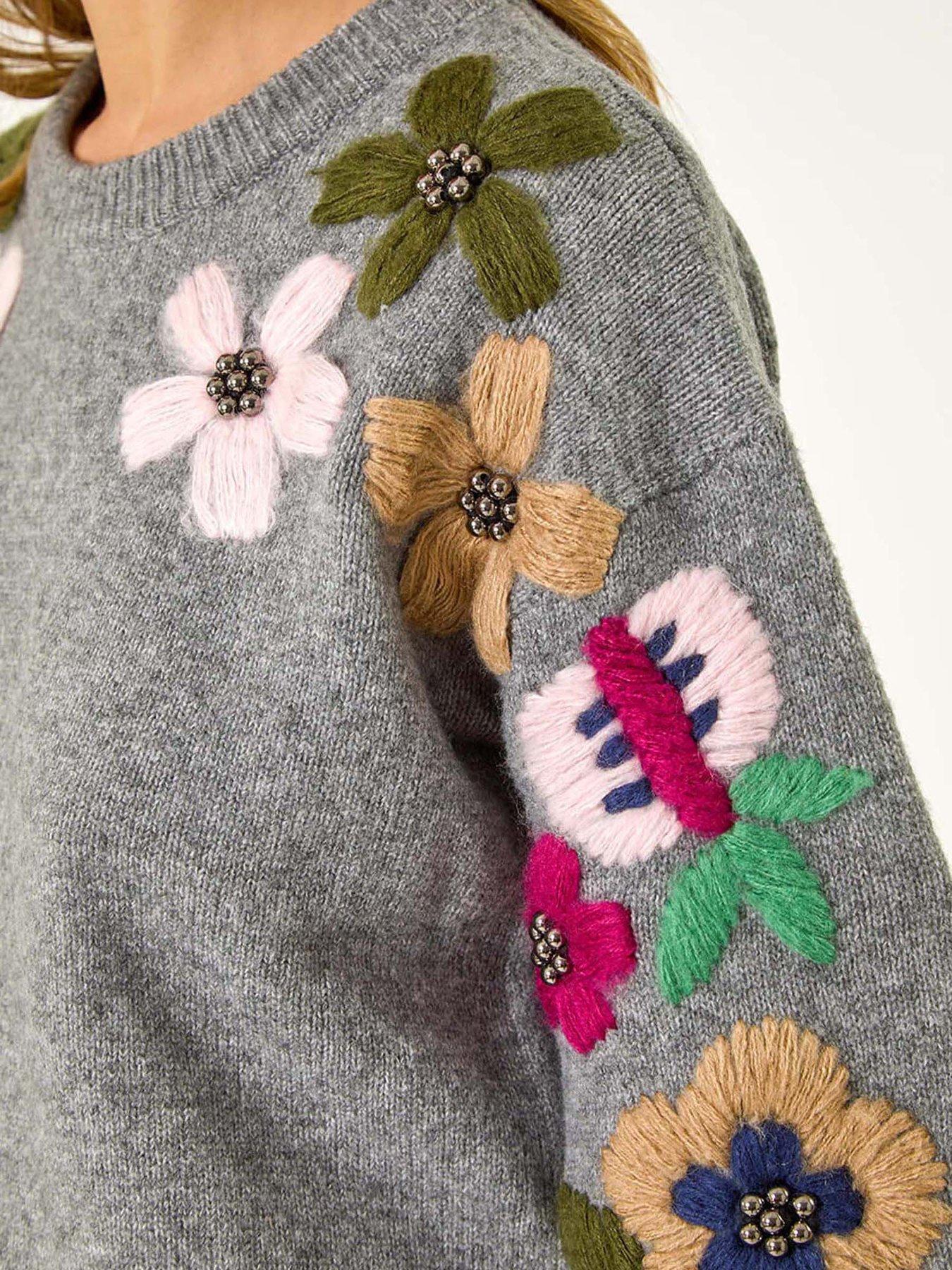  image of roman-floral-embellished-jumper-grey