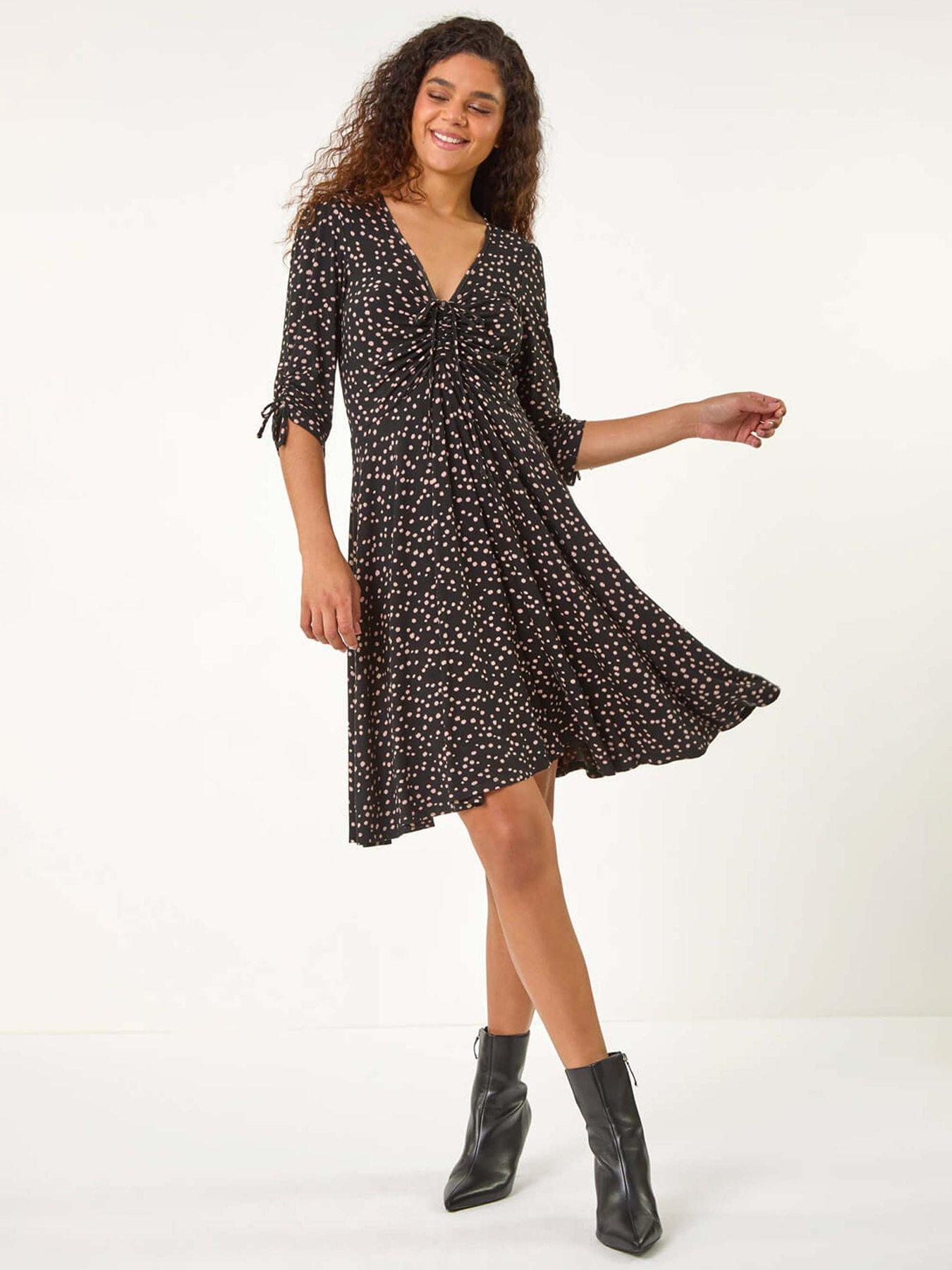 roman-spot-ruched-stretch-dress-grey