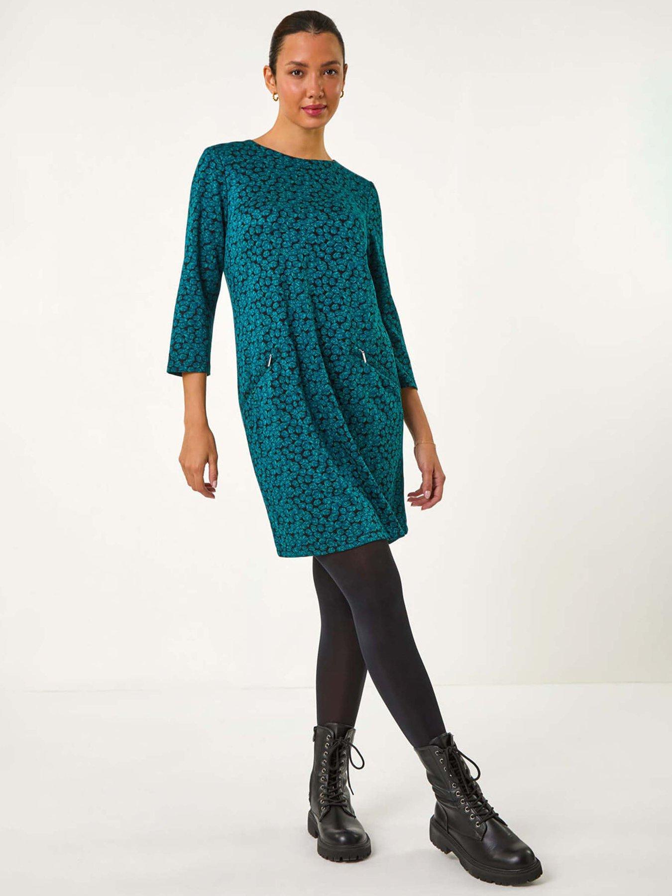roman-leaf-print-zip-pocket-detail-dress-green